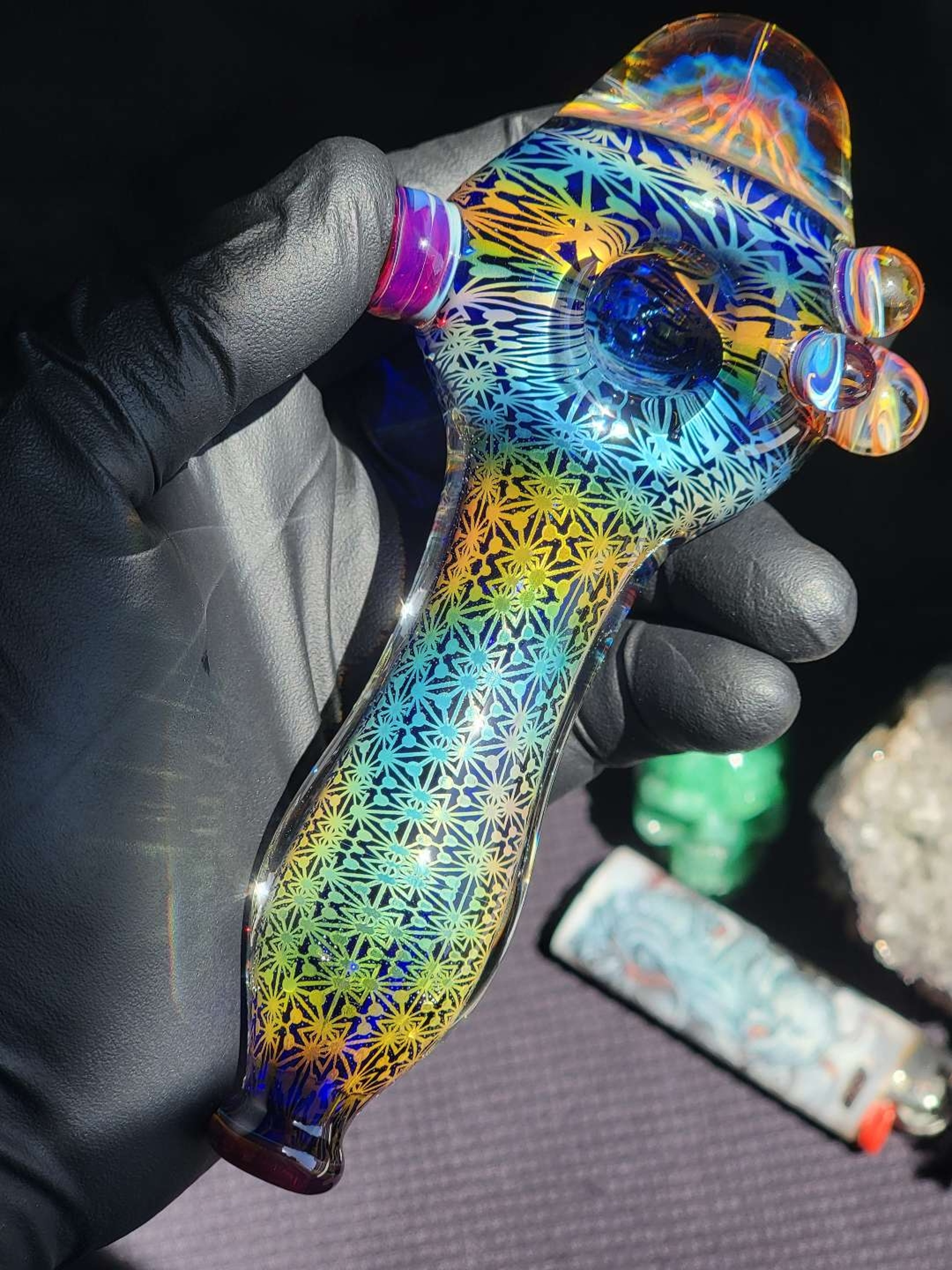 Preview pic of Heady Fumed Honeycomb Handmade Collectible Glass Art Pipe by Ethan lesch SaltyDogGlass salty dog SDG