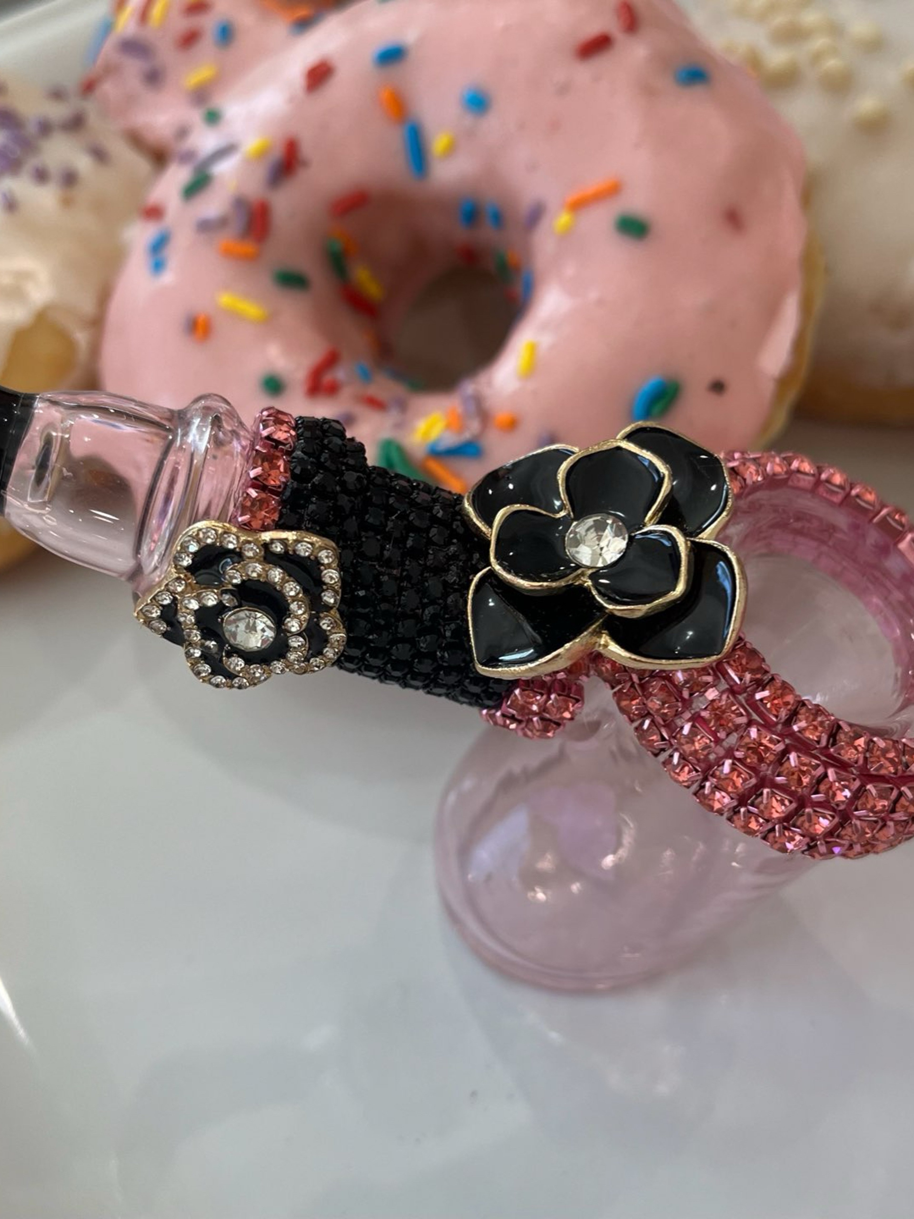 Preview pic of Pink & Black Rhinestone Sherlock Hammer Water bubbler