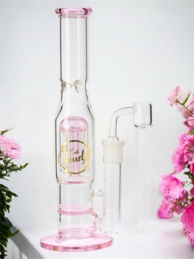 Preview pic of Cali Cloud 🌸 9.5” Straight Tube Honeycomb & Tree Double Perc in Pink