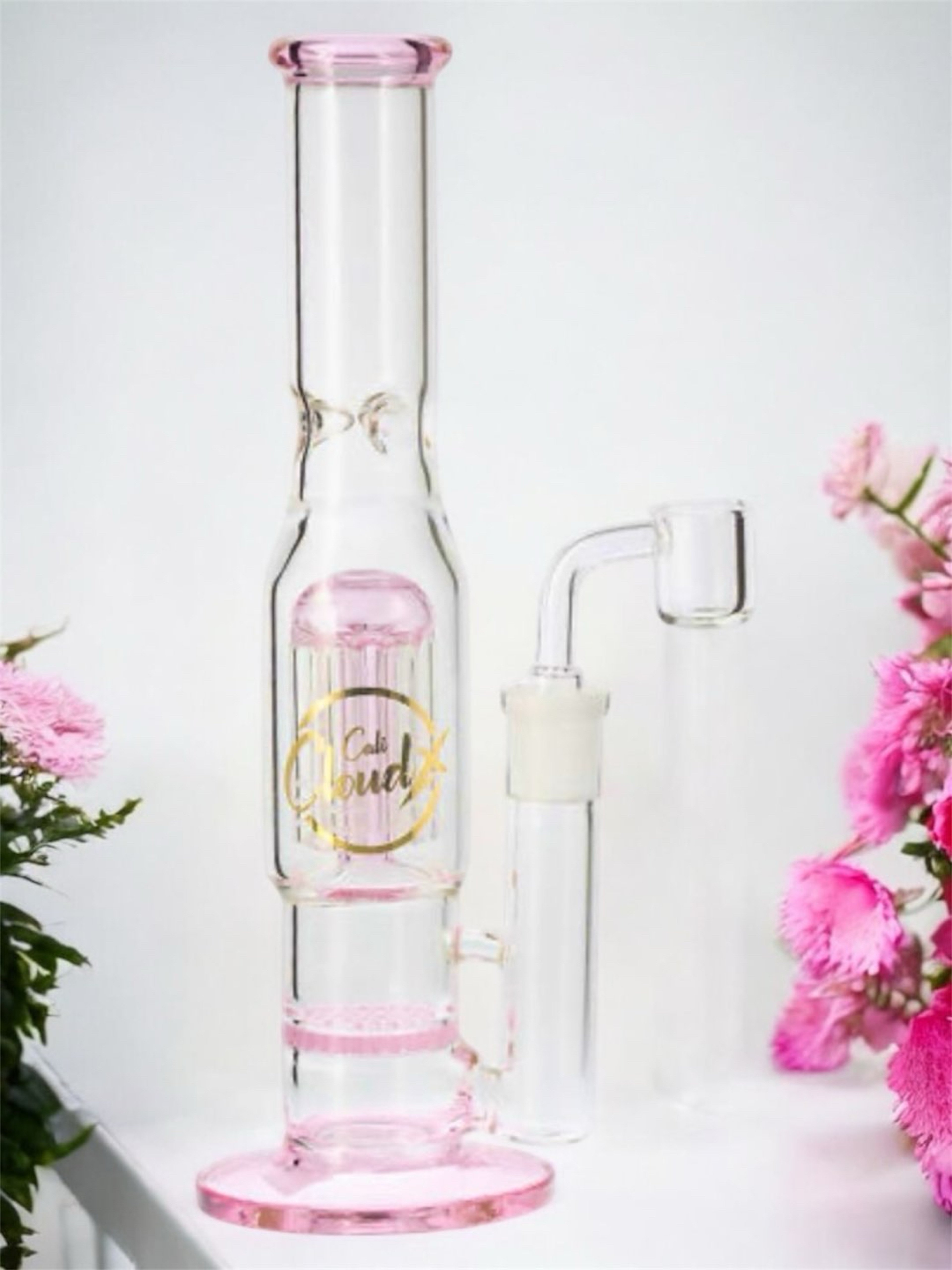 Preview pic of Cali Cloud 🌸 9.5” Straight Tube Honeycomb & Tree Double Perc in Pink