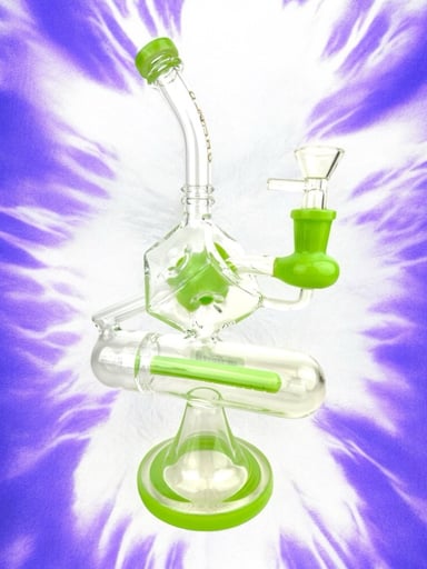Preview pic of Cali Cloud X 10.5" Inline Perc Tube Square Bent Neck Water Pipe "WP14" in Lime Green