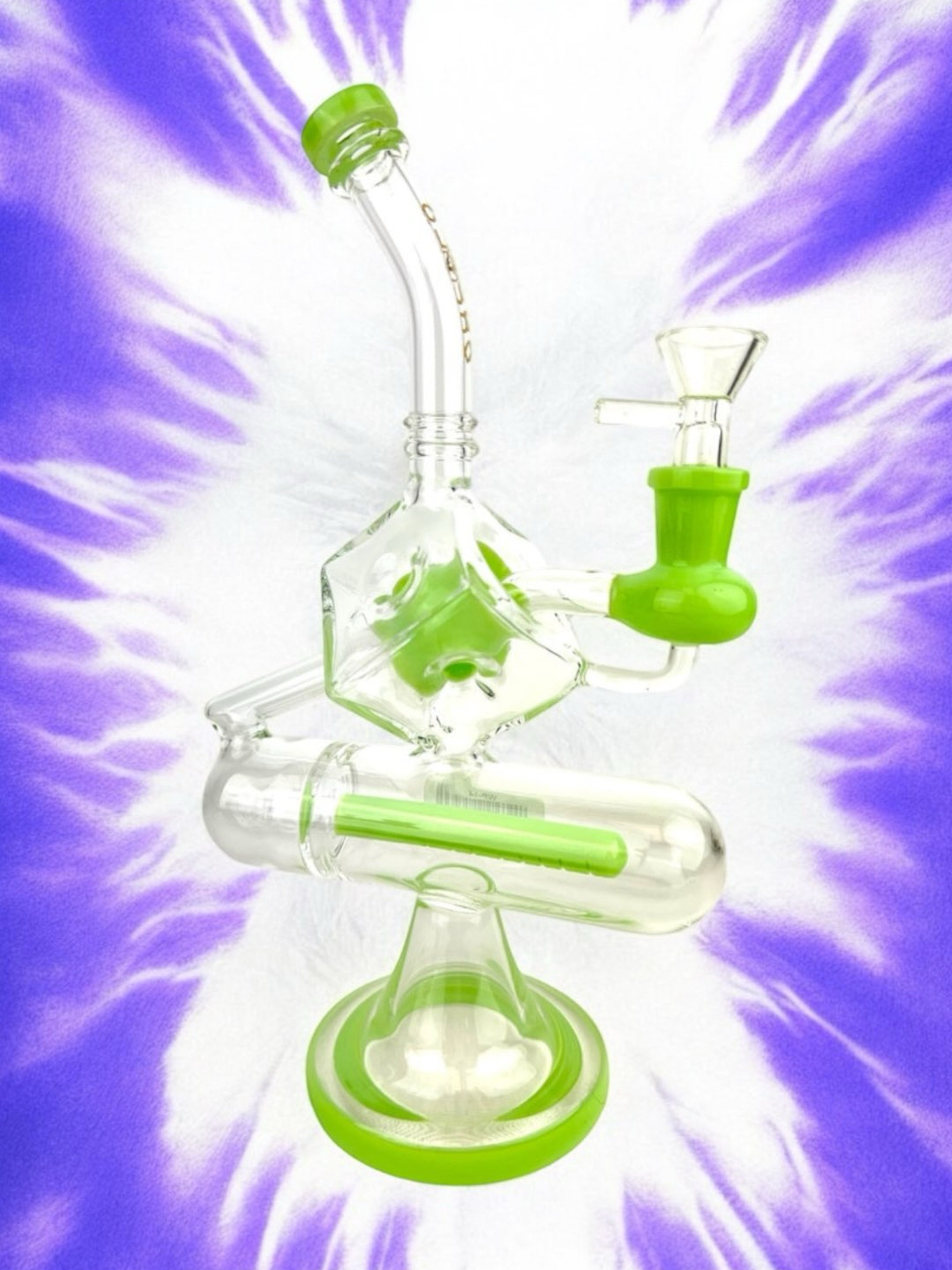 Cali Cloud X 10.5" Inline Perc Tube Square Bent Neck Water Pipe "WP14" in Lime Green image 0