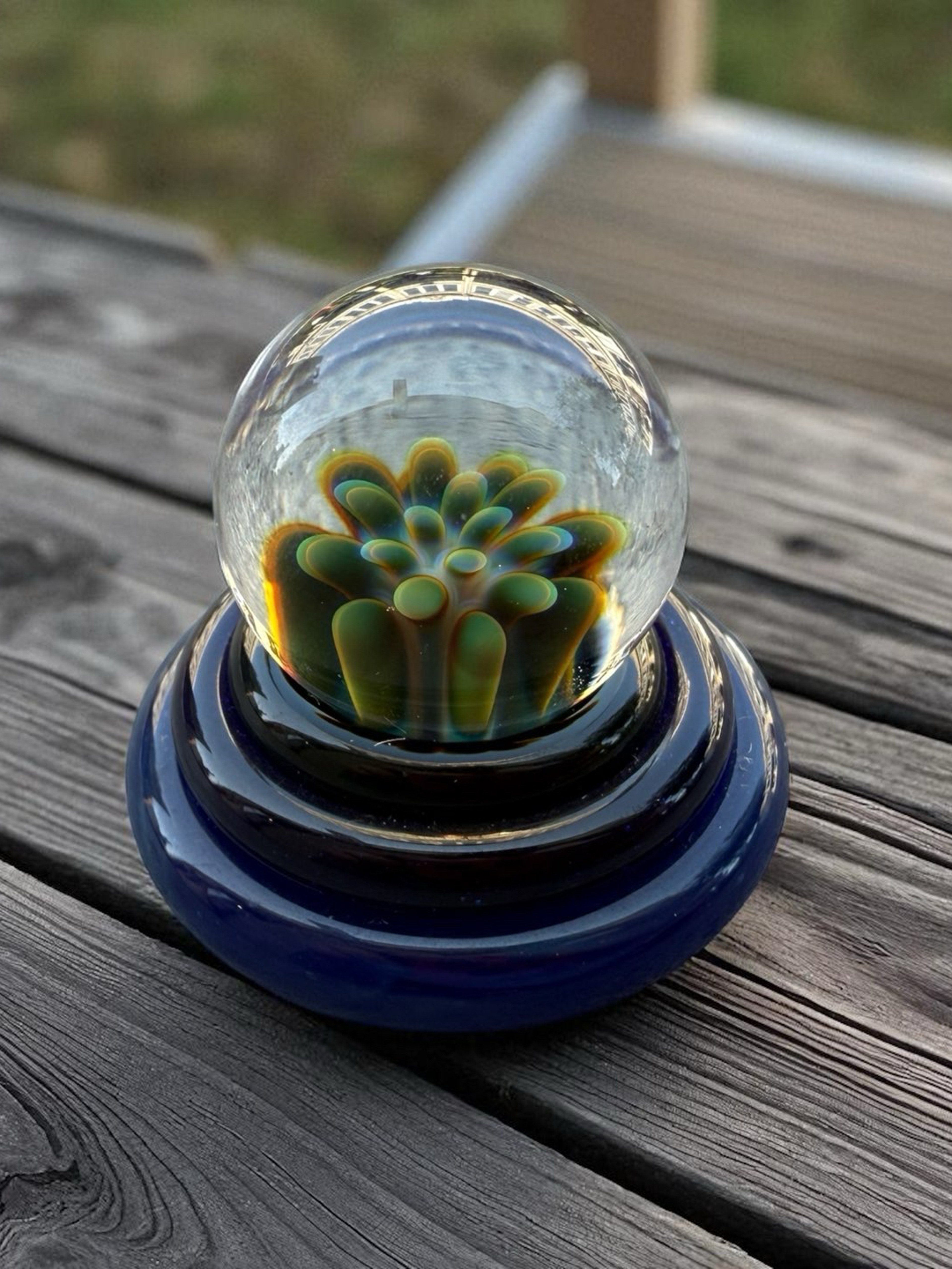 Preview pic of Mable Carb Cap blue with green flowers by Mustard Glass (2)