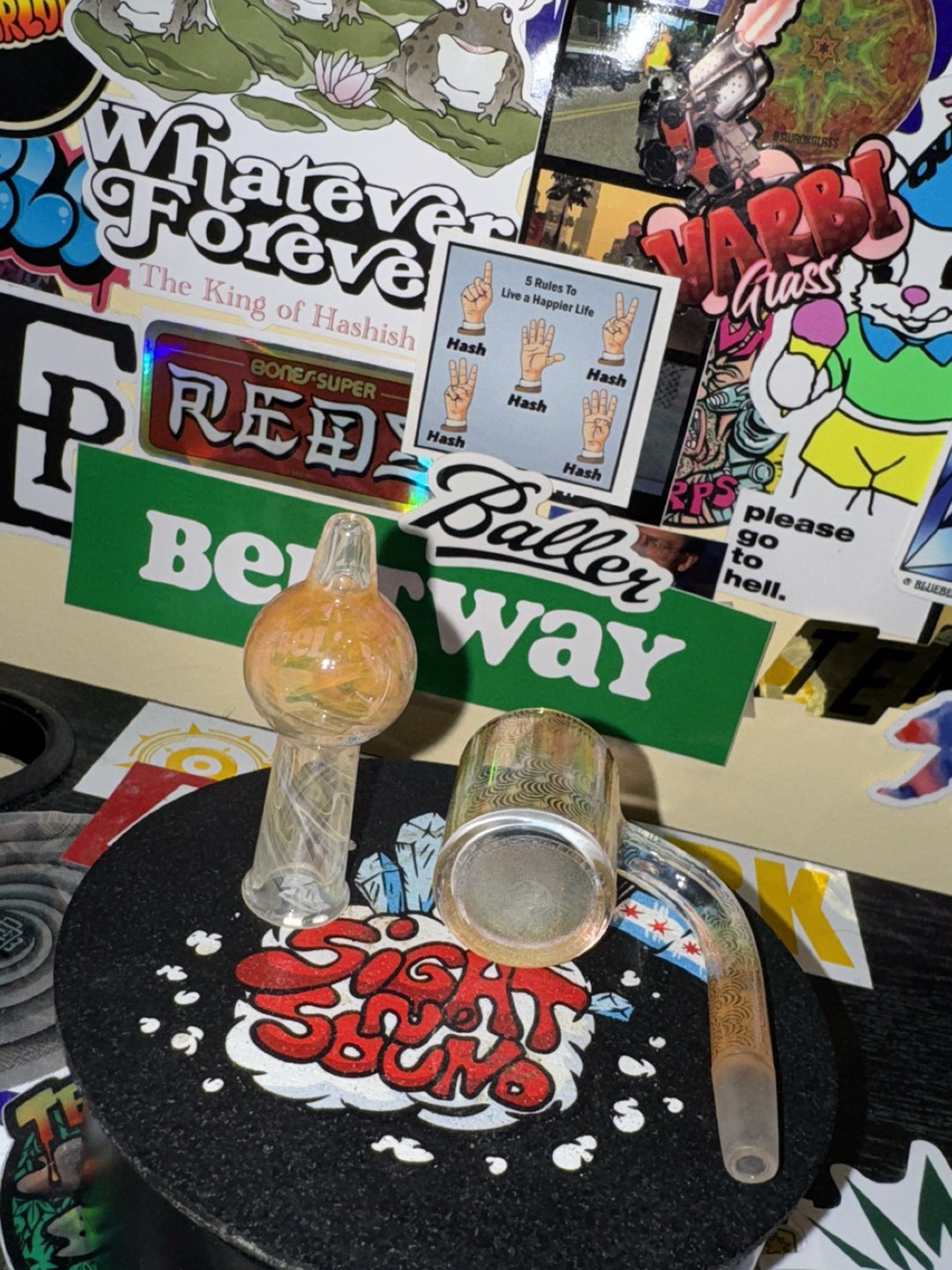 Preview pic of Ians Glass Fumed 30mm Bubble Cap + Fumed Binary 30mm Bucket (10mm)