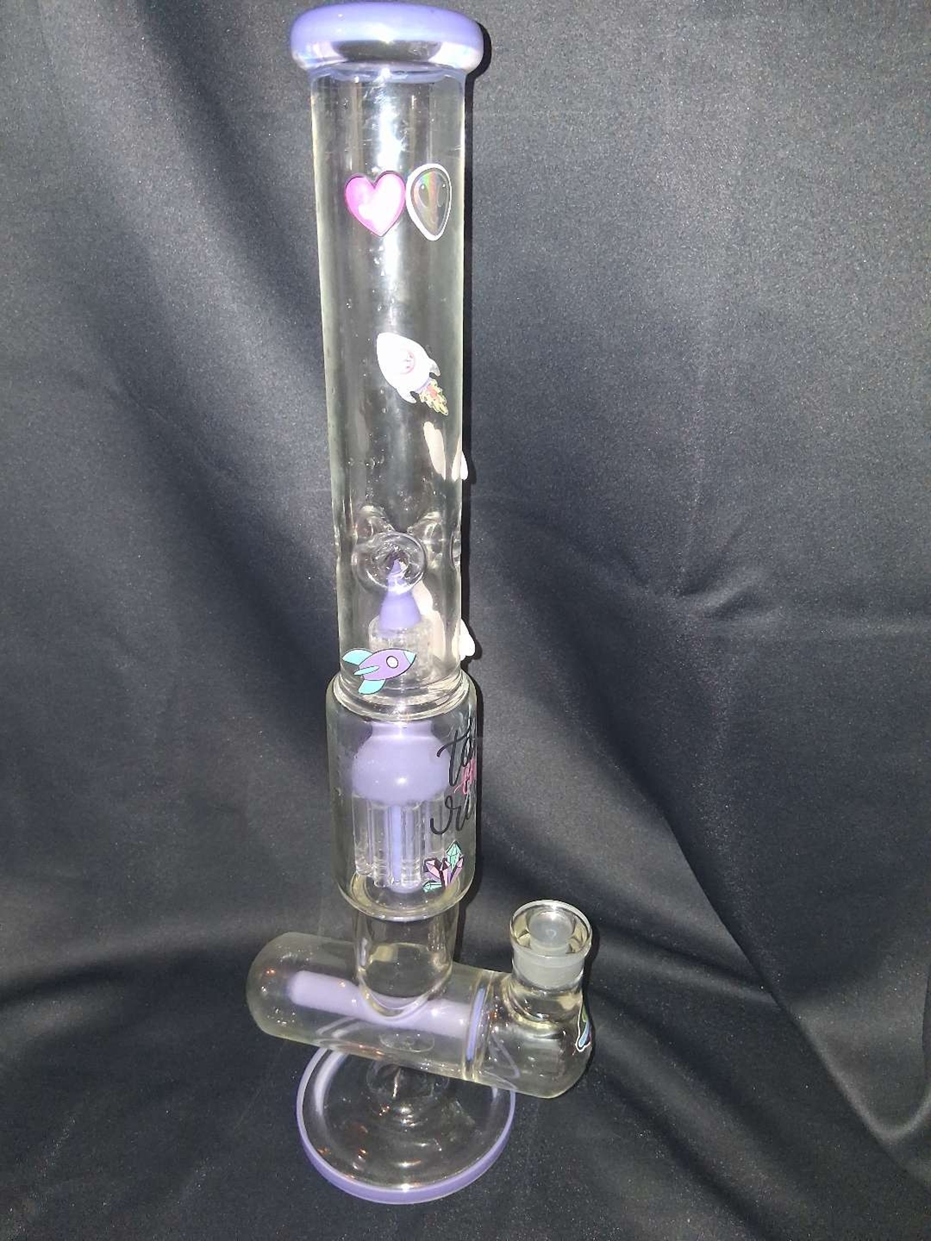 Preview pic of 💎 Premium "Kief Life" Glass Bong – Purple Accented Multi-Percolator Beaker 💨