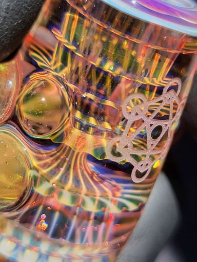 Preview pic of Sacred Geometry Etched Fatty Chillum Silver & Gold Fumed Handmade Borosilicate Glass boro, art pipe, SaltyDogGlass Ethan Lesch