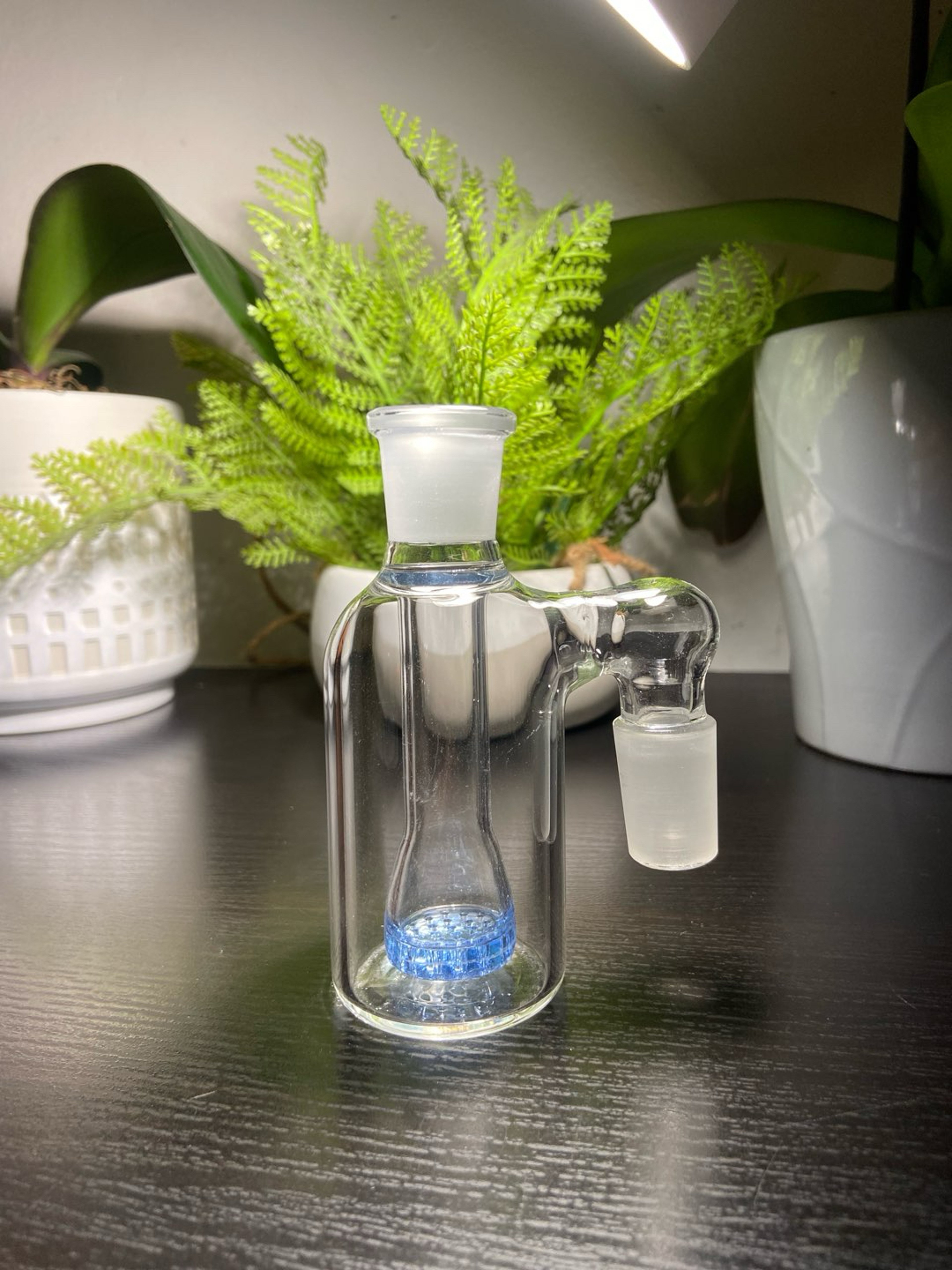 Preview pic of 18MM  GLASS ASH CATCHER BLUE HONEYCOMB PERC 90 DEGREE