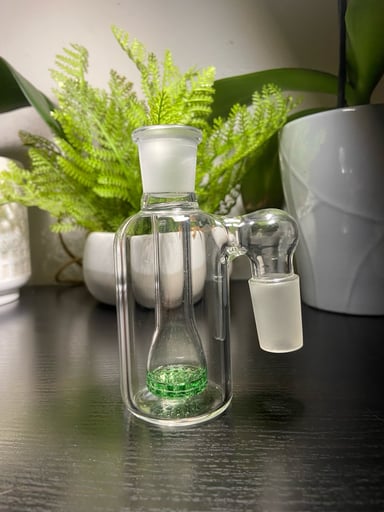 Preview pic of 18MM  GLASS ASH CATCHER GREEN HONEYCOMB PERC 90 DEGREE