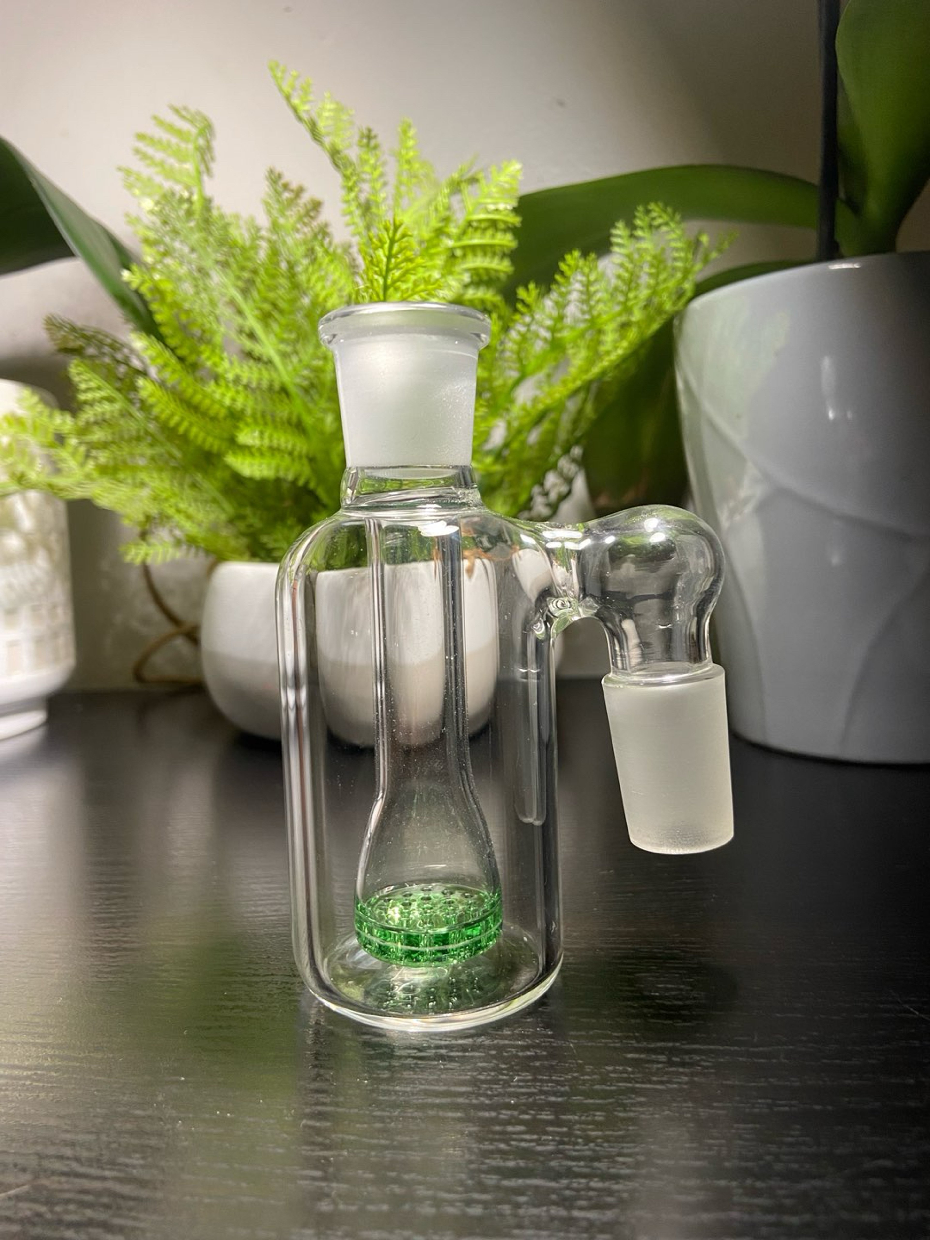 Preview pic of 18MM  GLASS ASH CATCHER GREEN HONEYCOMB PERC 90 DEGREE