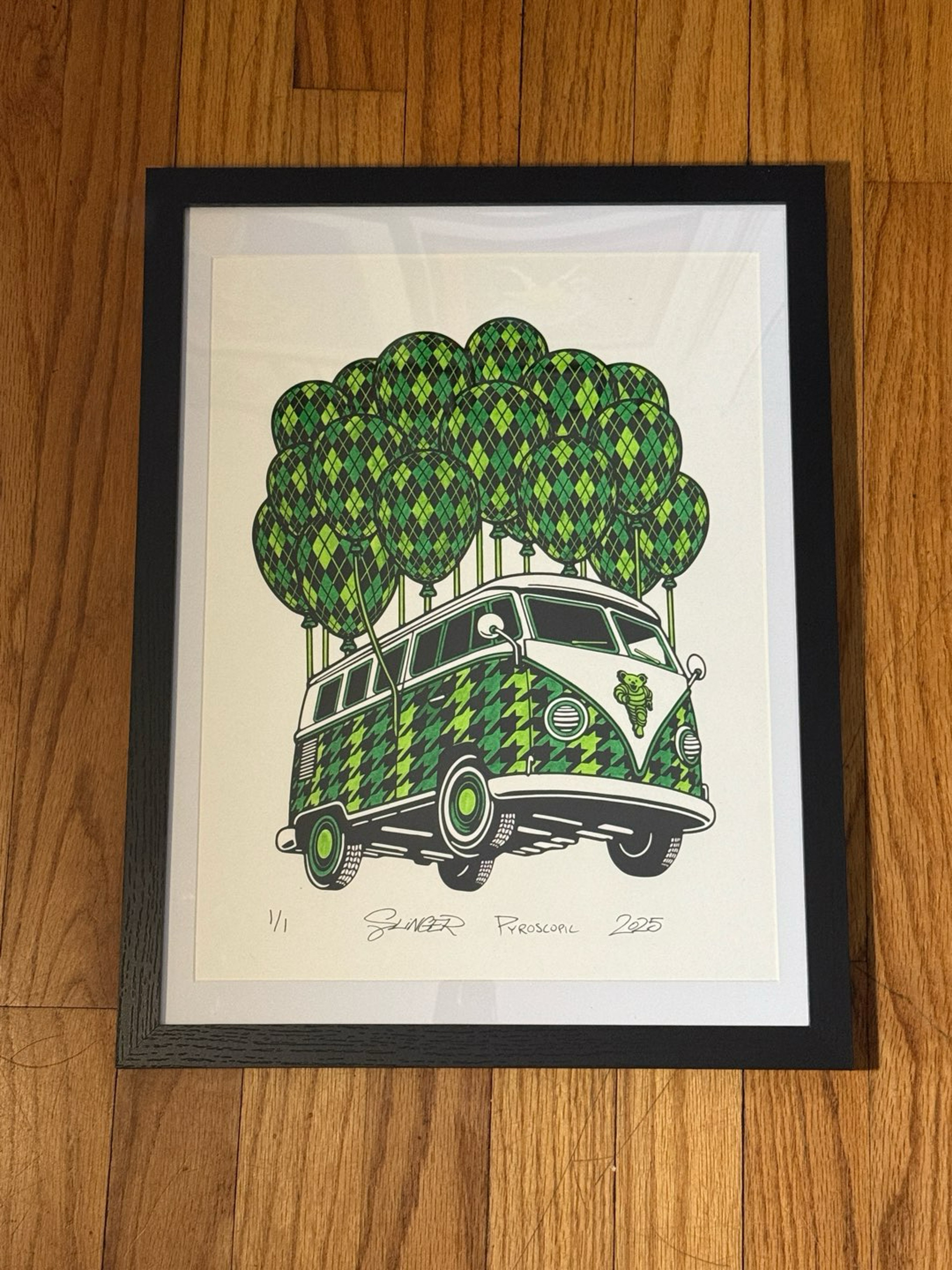 1/1 Original Slinger Parking Lot Collective Flying Bus Print image 0
