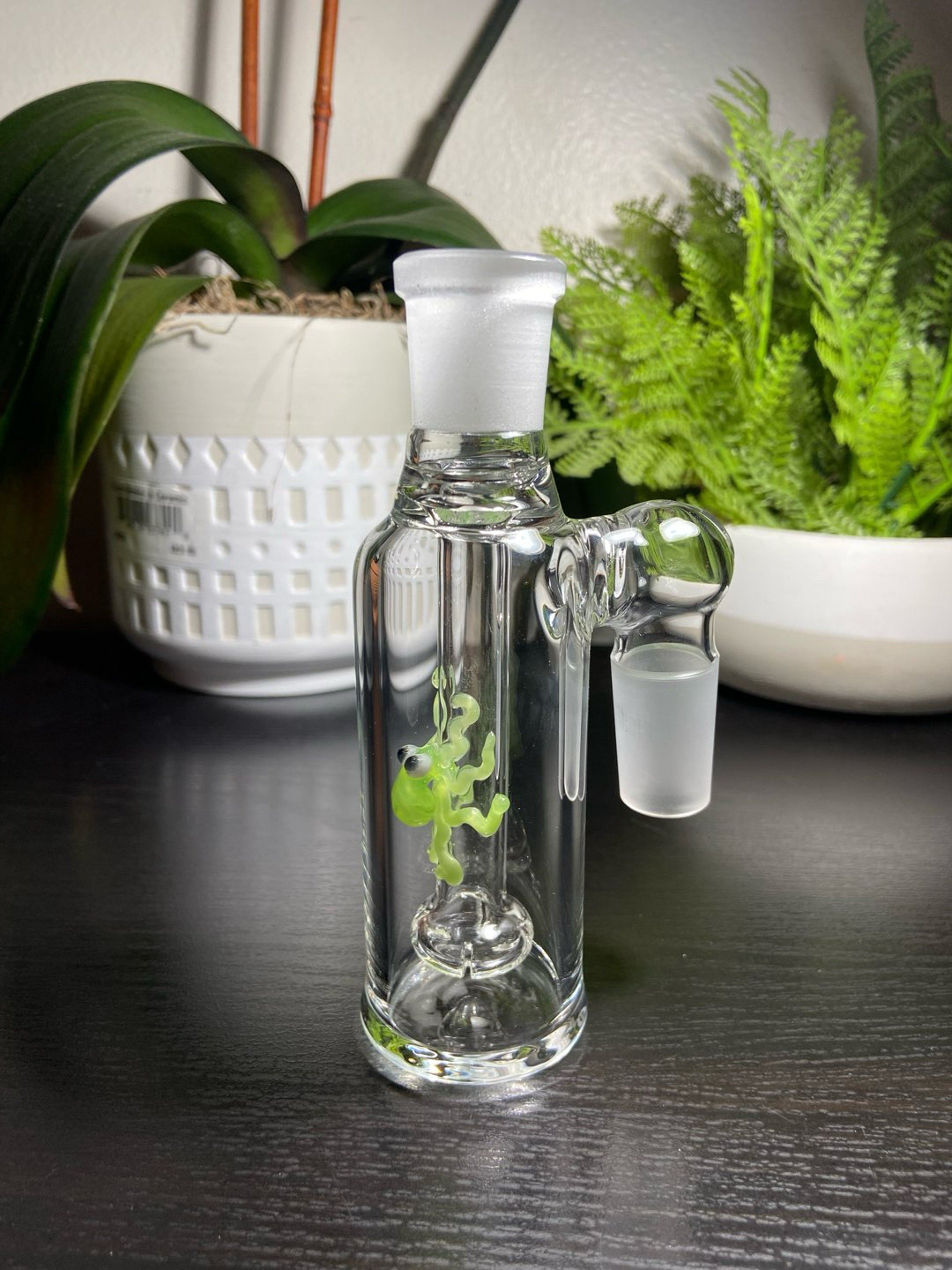 Preview pic of 18MM Glass Ash Catcher 90 degree (Green Slyme Octopus).