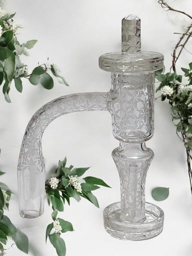 Preview pic of Geometric ❄️ Etched Floral/Star Pattern 90° Quartz Terp Slurp Kit