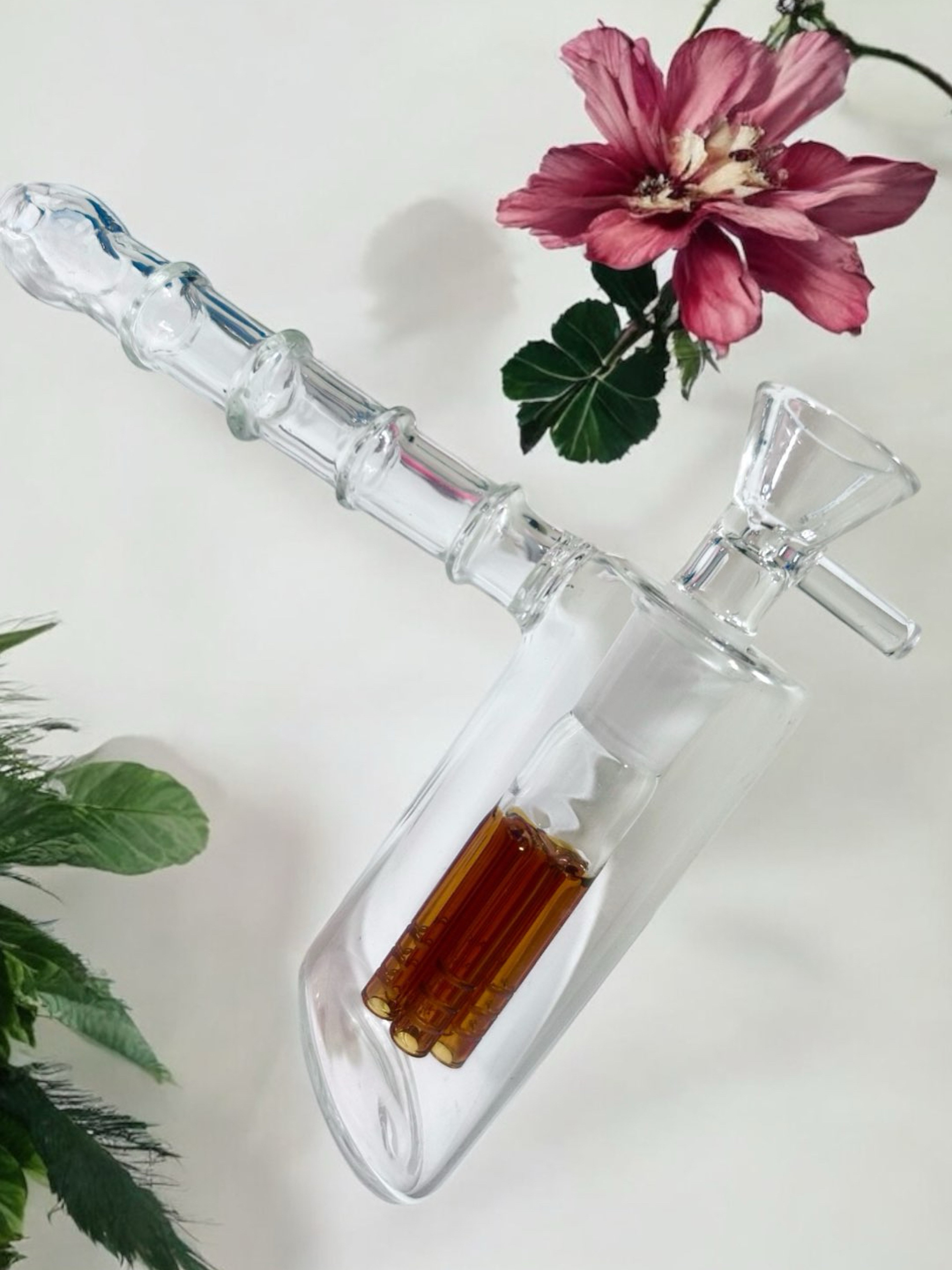 Preview pic of 🏵️ Hammer Bubbler Pipe in Amber with Tree Perc