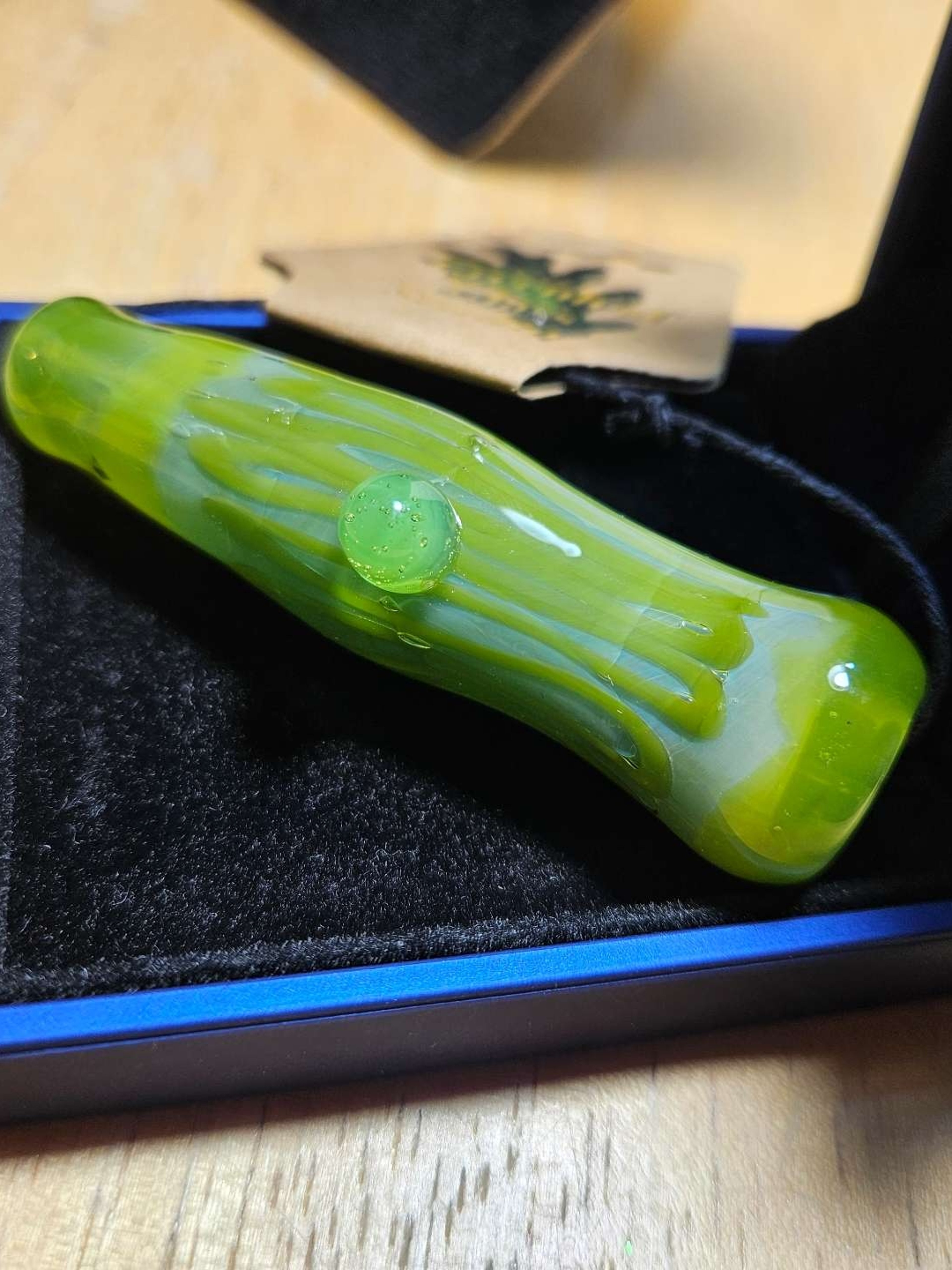 Preview pic of ¡Bright Green and Aqua Chillum by Greenleaf Glass Studio!