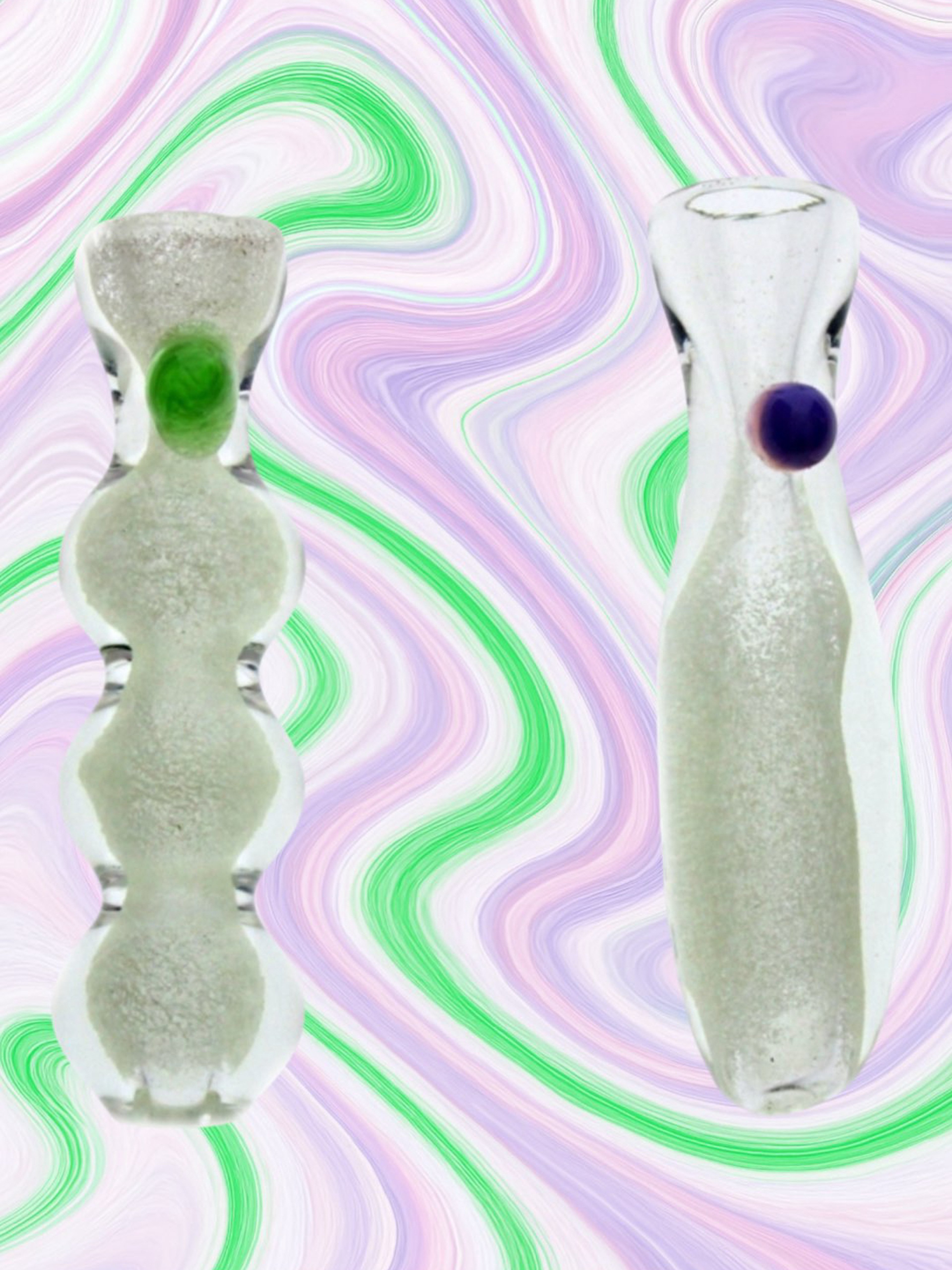 Preview pic of Pair of Glow in the Dark 🌟 Glass Chillums with Marble Accent (2 count)