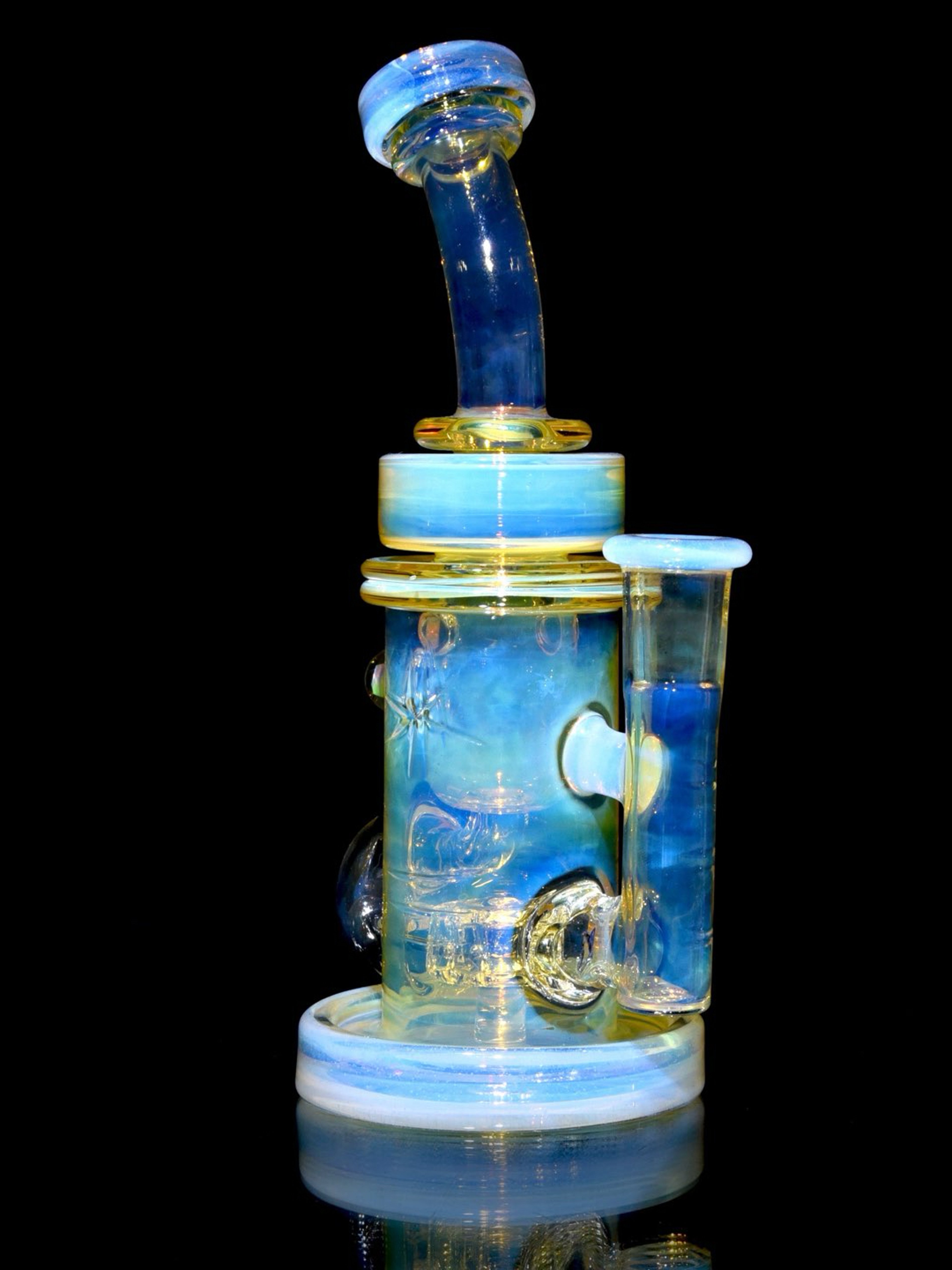 Preview pic of Bronx Glass - Fumed & Carved Klein Recycler w/ Gridded Perc - Ghost - 14mm Female