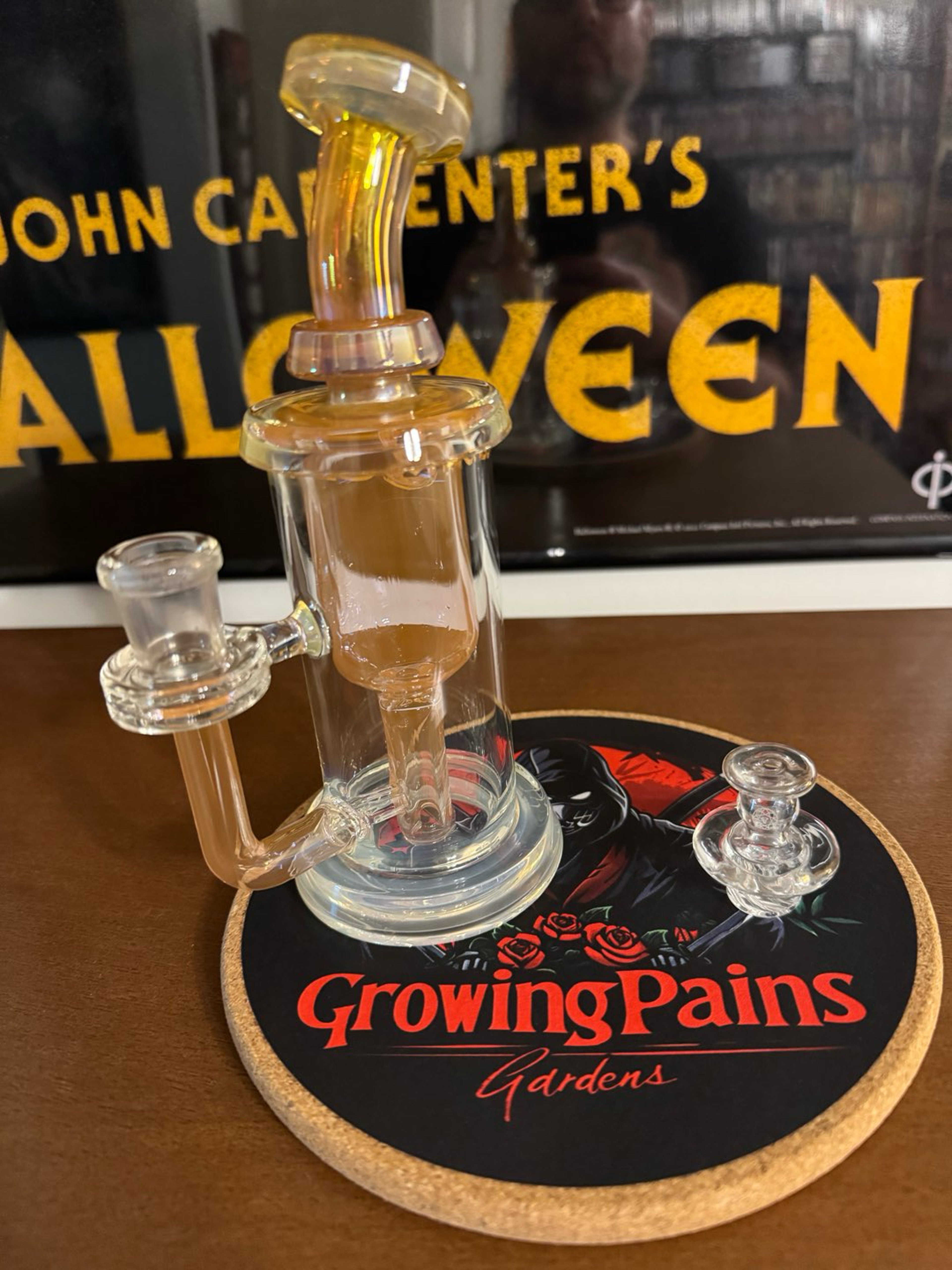 Preview pic of Leisure Glass 7.5” Fumed Incycler 14MM Rig with Terporium Cap and cork mat