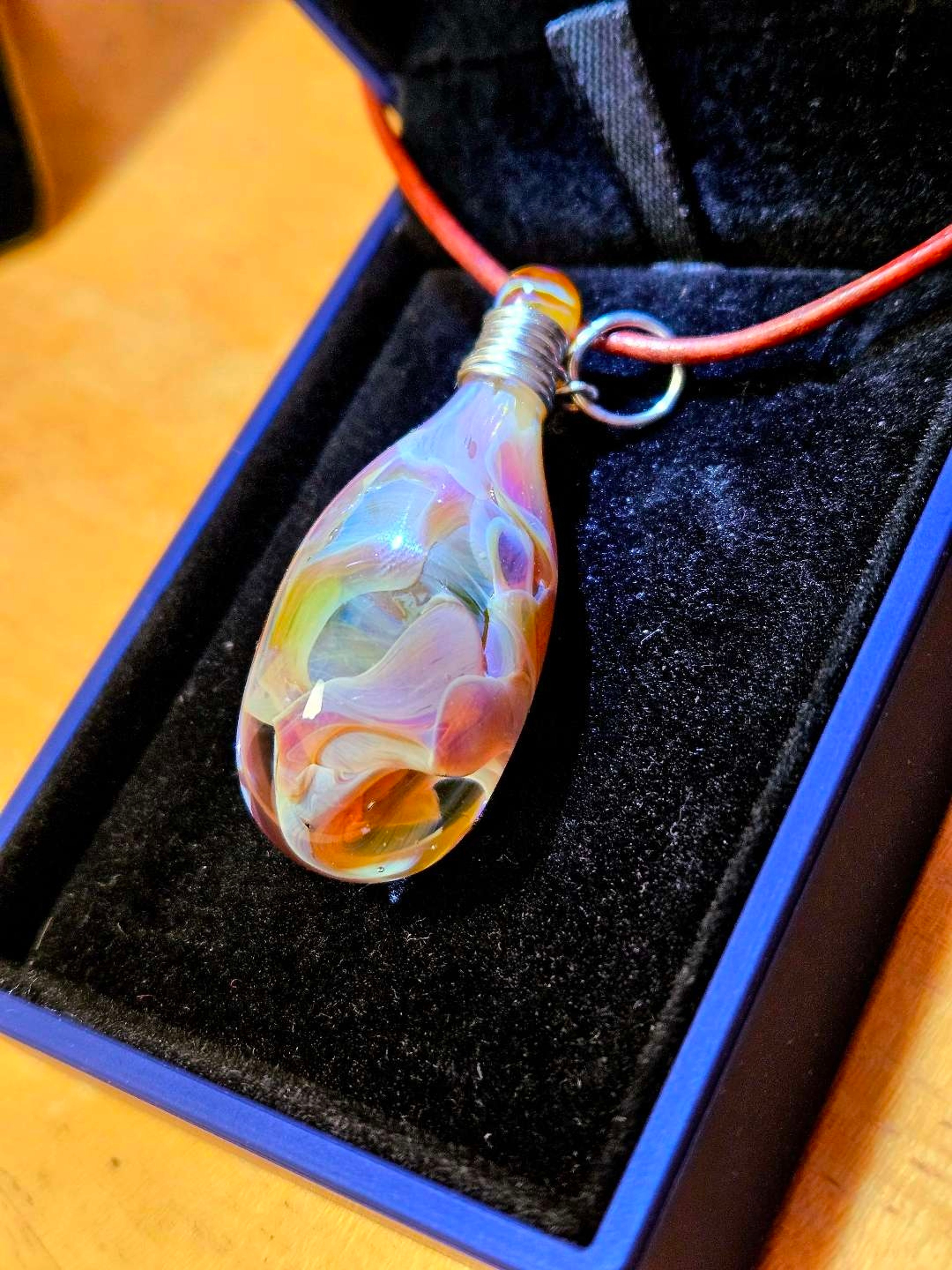 Preview pic of ¡Peachy Pin Drop Pendant by GreenLeaf Glass Studio!