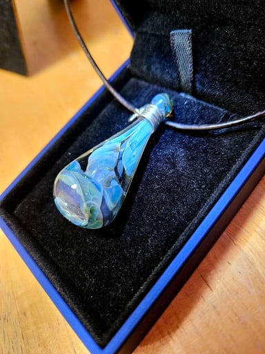 Preview pic of ¡SPARKLY Blue-Green Pindrop Pendant by Greenleaf Glass! ✨️