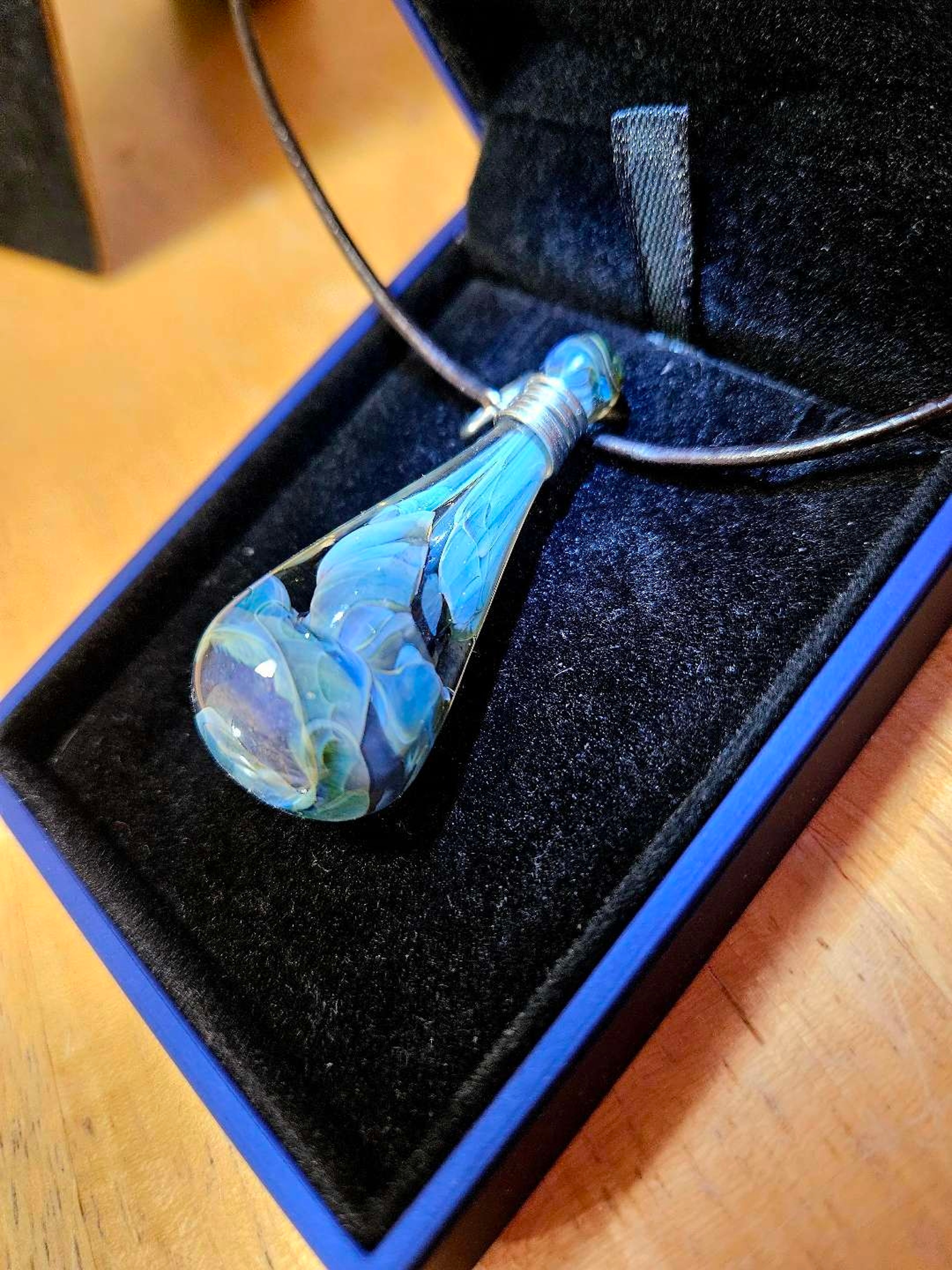 Preview pic of ¡SPARKLY Blue-Green Pindrop Pendant by Greenleaf Glass! ✨️