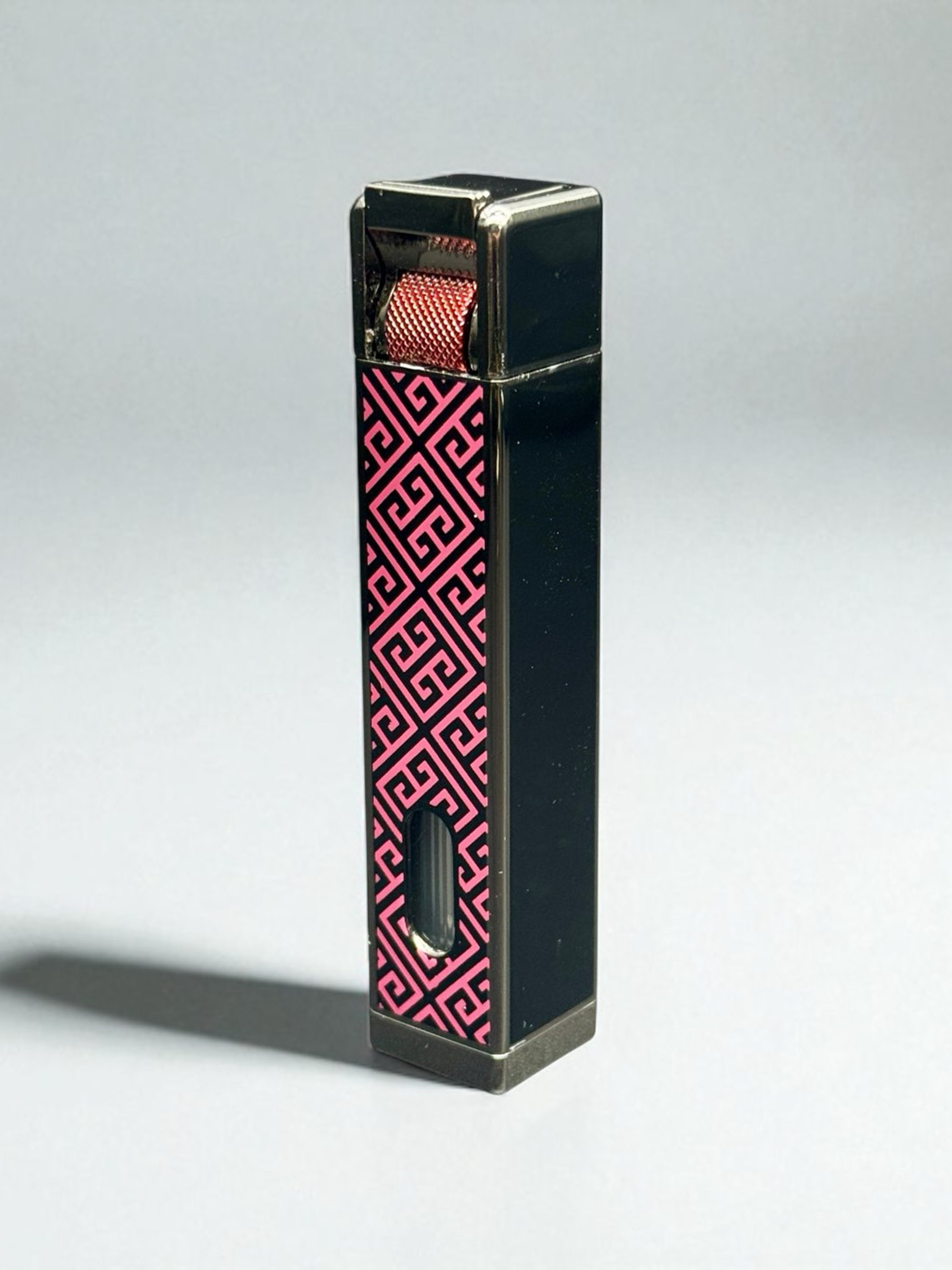 Preview pic of Mini Single Flame Scorch Torch Lighter – Model 61847 | Pink Geometric Design | 3.5” Refillable with Butane Gas