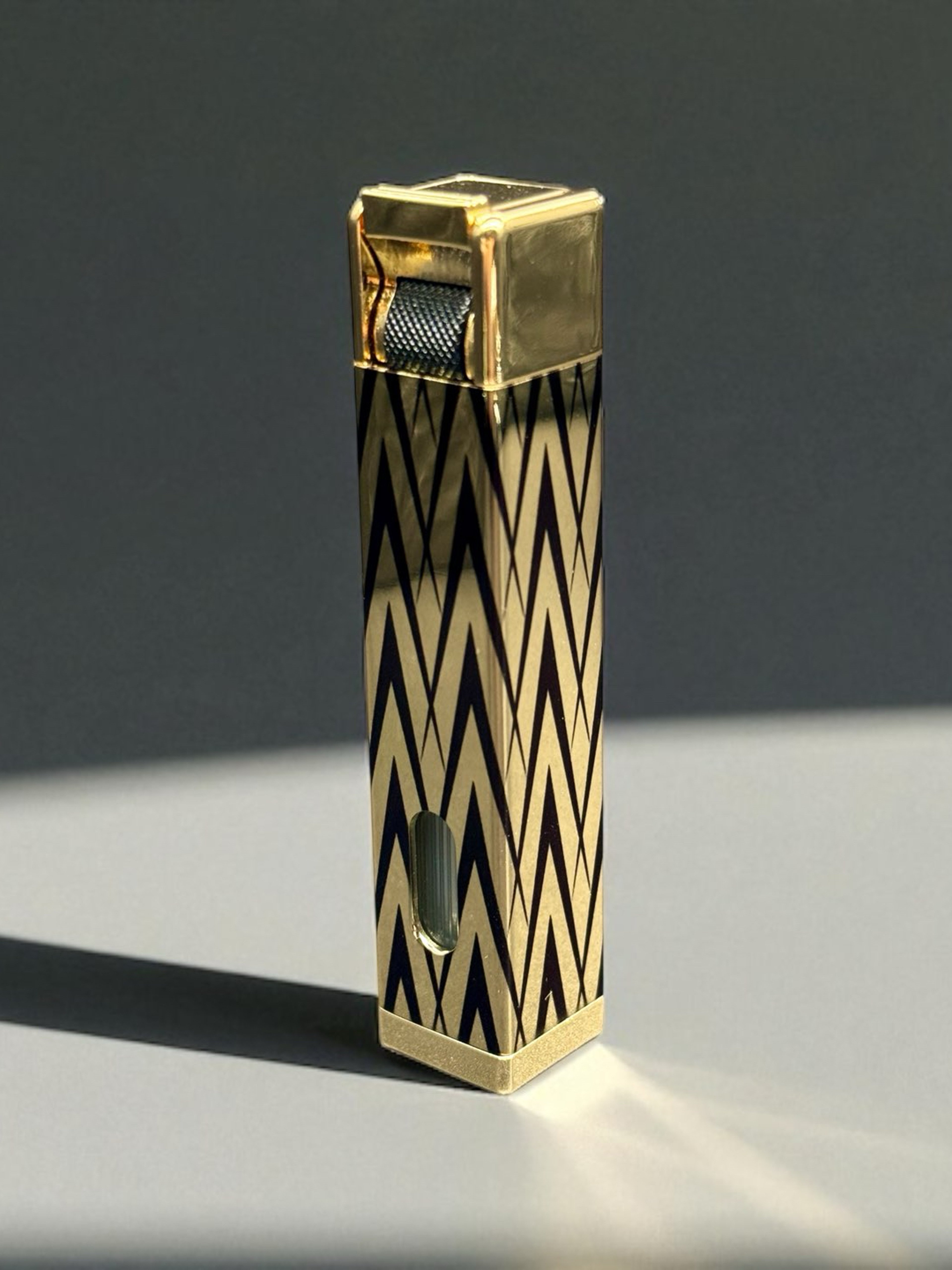 Preview pic of Mini Single Flame Scorch Torch Lighter – Model 61847 | Gold & Black Chevron Design | 3.5” Refillable with Butane Gas