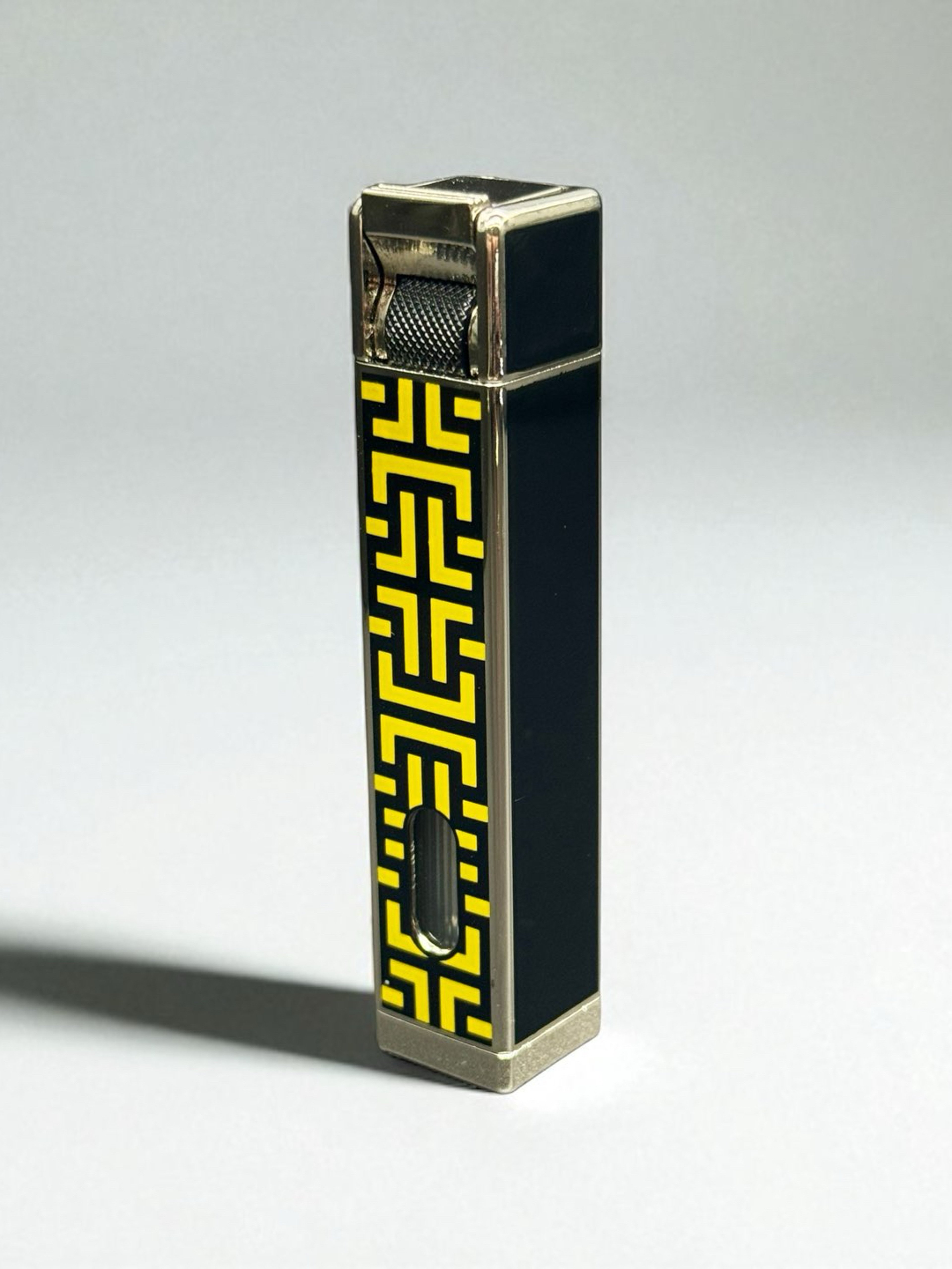 Preview pic of Mini Single Flame Scorch Torch Lighter – Model 61847 | Yellow Geometric Design | 3.5” Refillable with Butane Gas