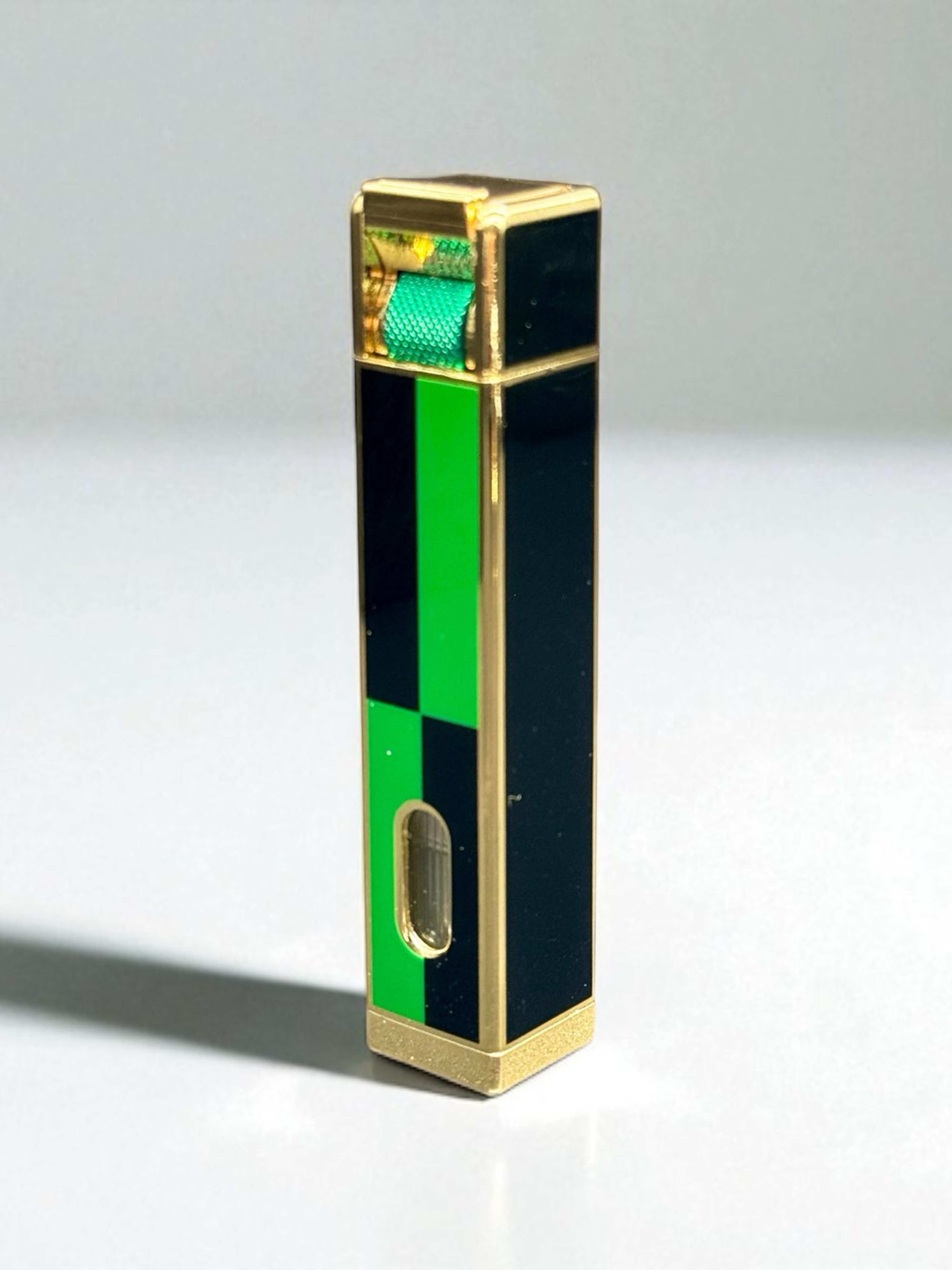 Preview pic of Mini Single Flame Scorch Torch Lighter – Model 61847 | Green & Black Block Design | 3.5” Refillable with Butane Gas