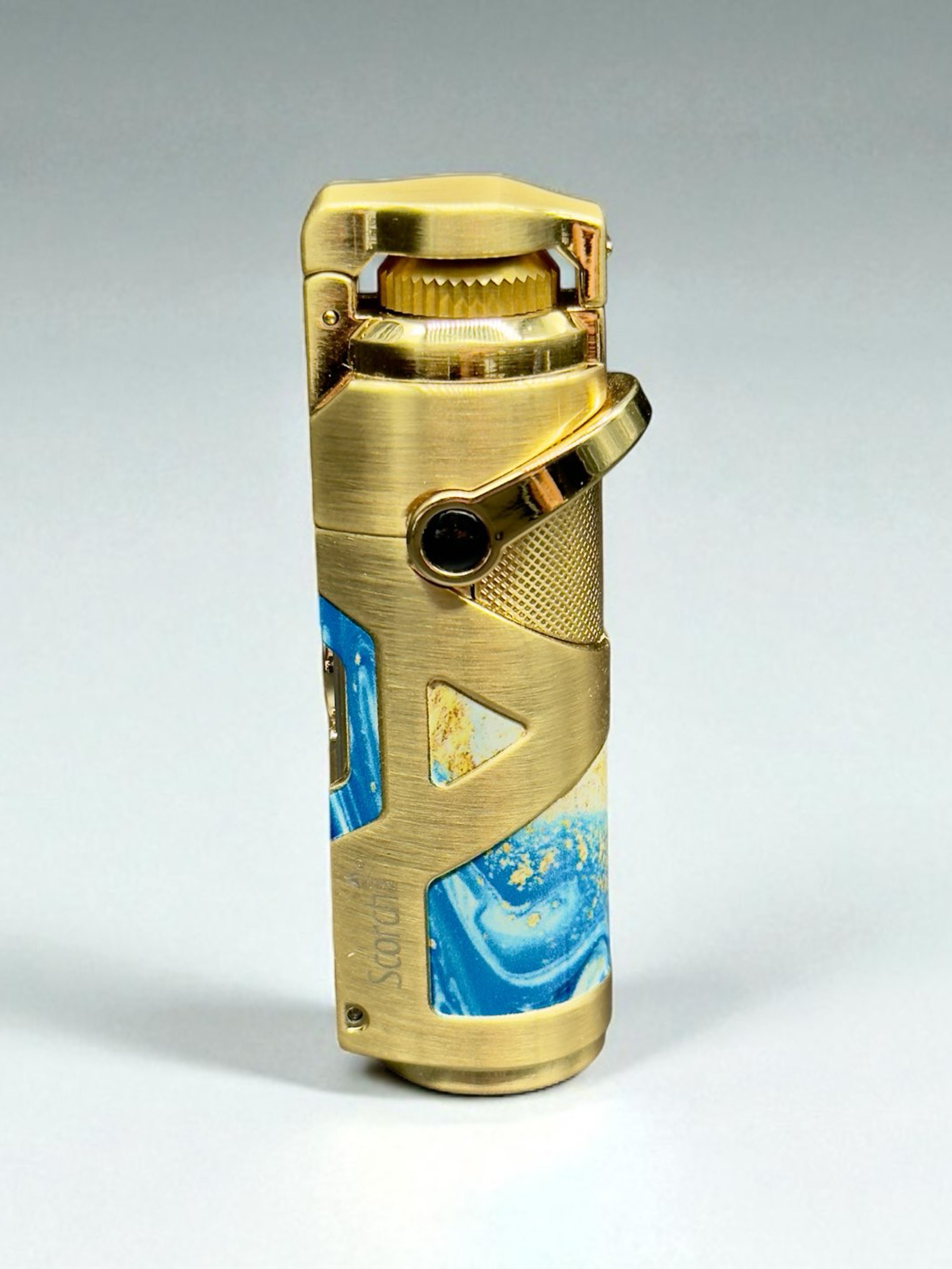 Preview pic of Scorch Torch Model 61824 – 3.5” Single Flame Butane Lighter with Cigar Punch & Metal Poker Tool – Gold Blue