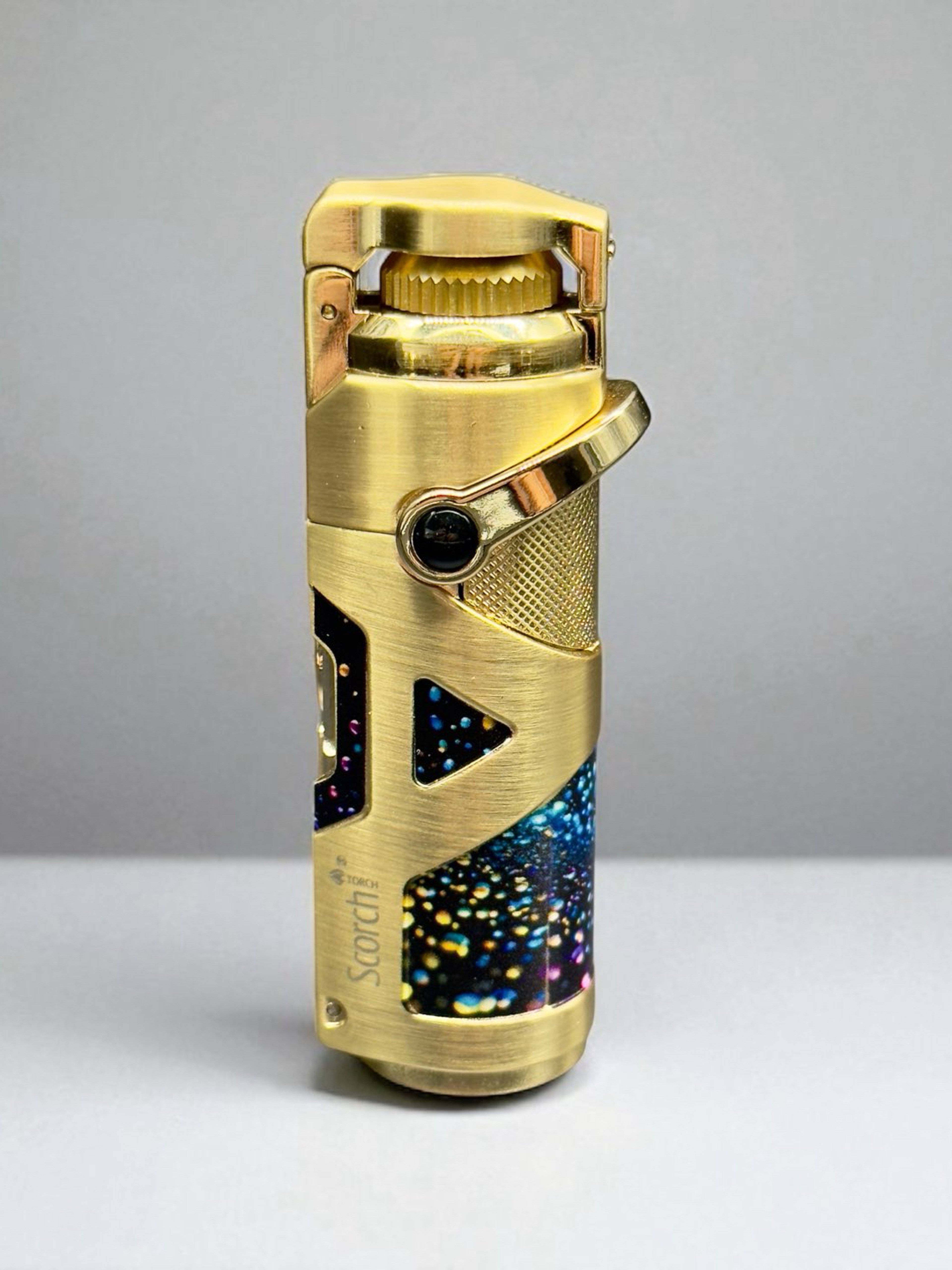 Preview pic of Scorch Torch Model 61824 – 3.5” Single Flame Butane Lighter with Cigar Punch & Metal Poker Tool – Gold Glitter