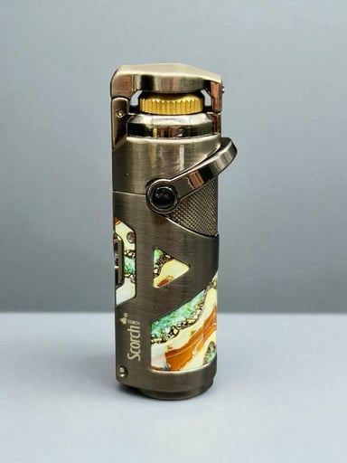 Preview pic of Scorch Torch Model 61824 – 3.5” Single Flame Butane Lighter with Cigar Punch & Metal Poker Tool – Brown Green Swirl