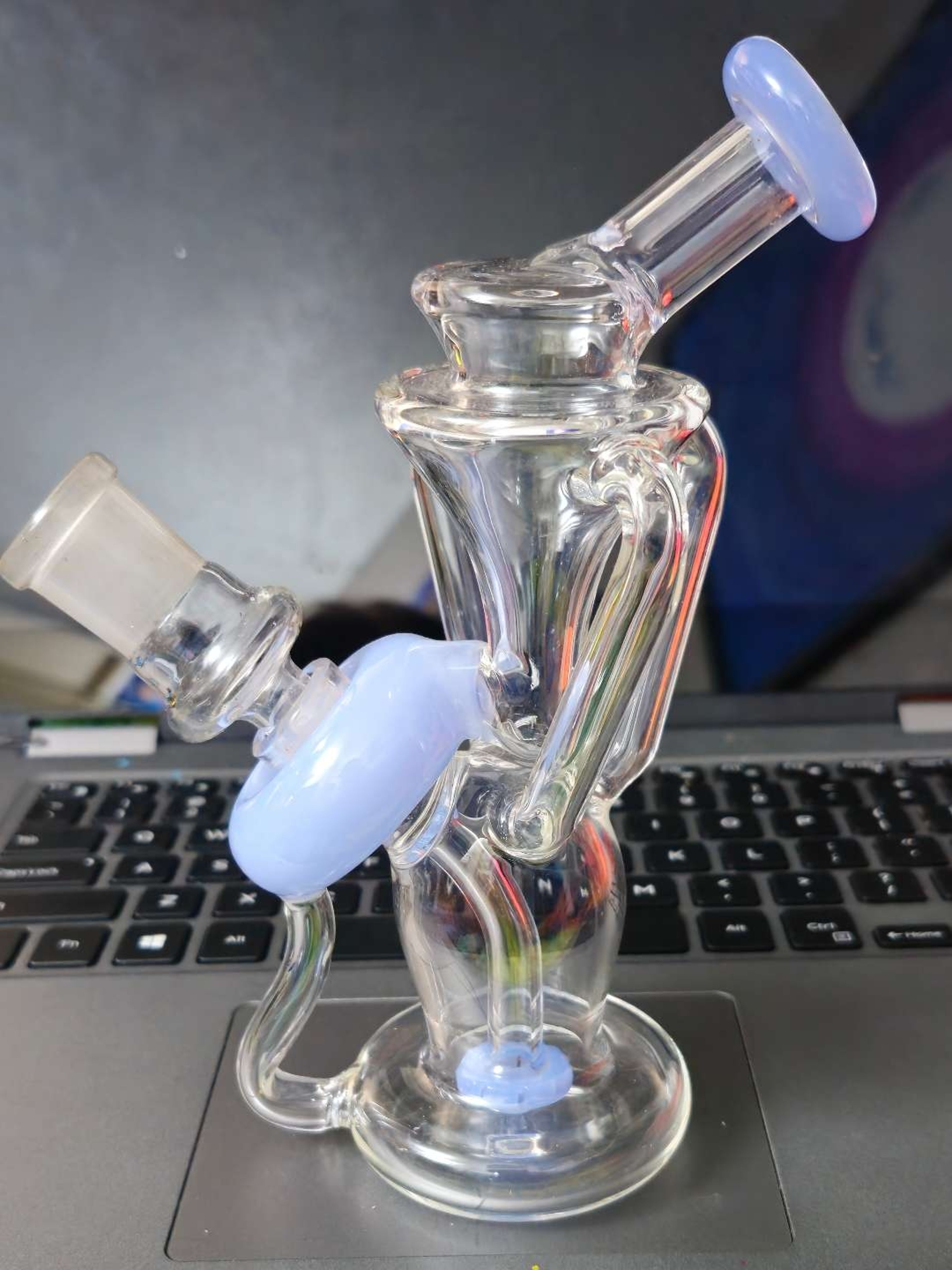 Milky Blue Bent Neck Dab Rig Recycler image 0