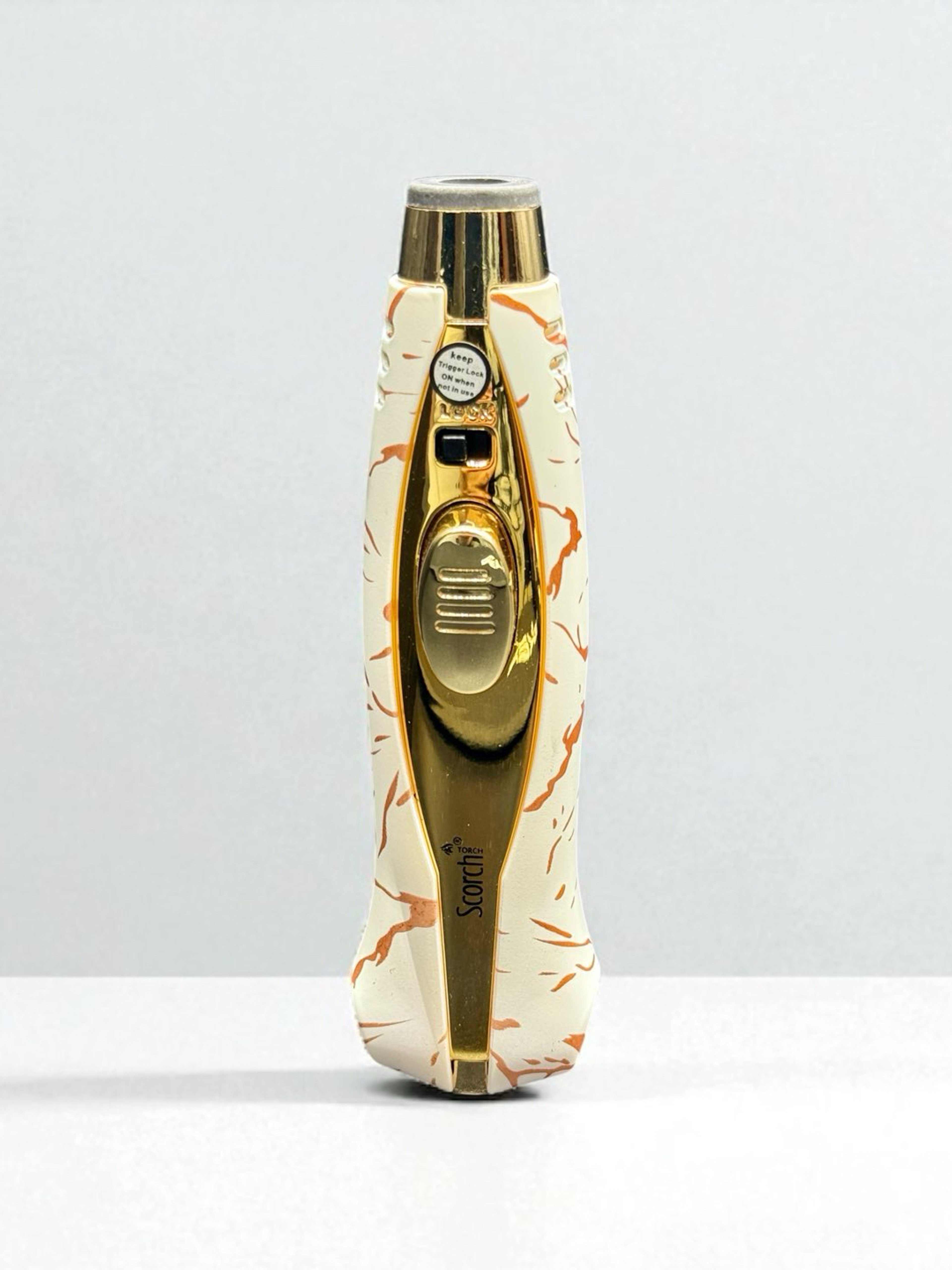 Preview pic of Scorch Torch 61688 – 4” Refillable Butane Lighter – White/Gold Marble Design
