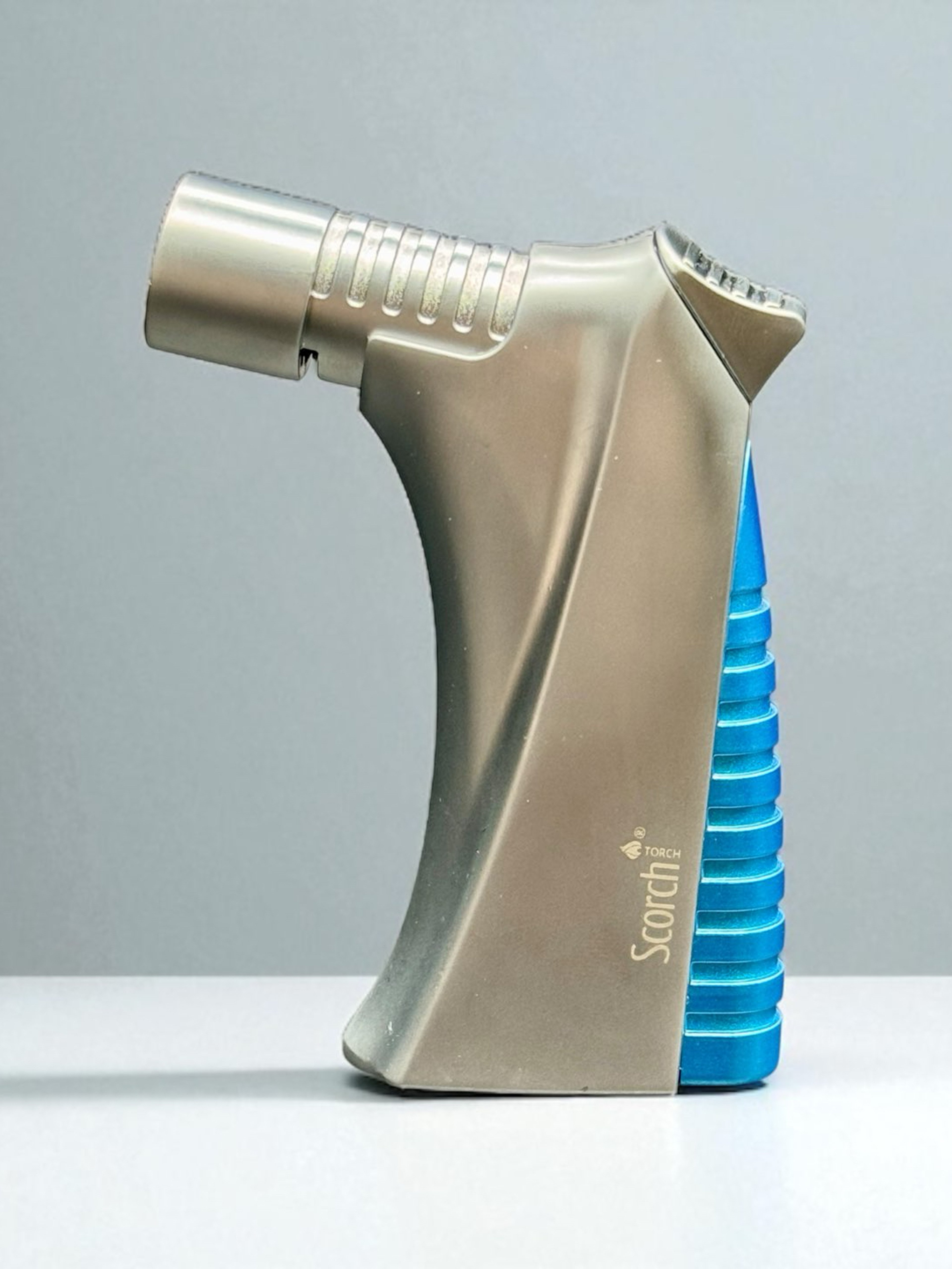 Preview pic of Scorch Torch 61748 Triple Flame Refillable Butane Lighter – Silver Blue – 3.5” Compact Full Metal Design