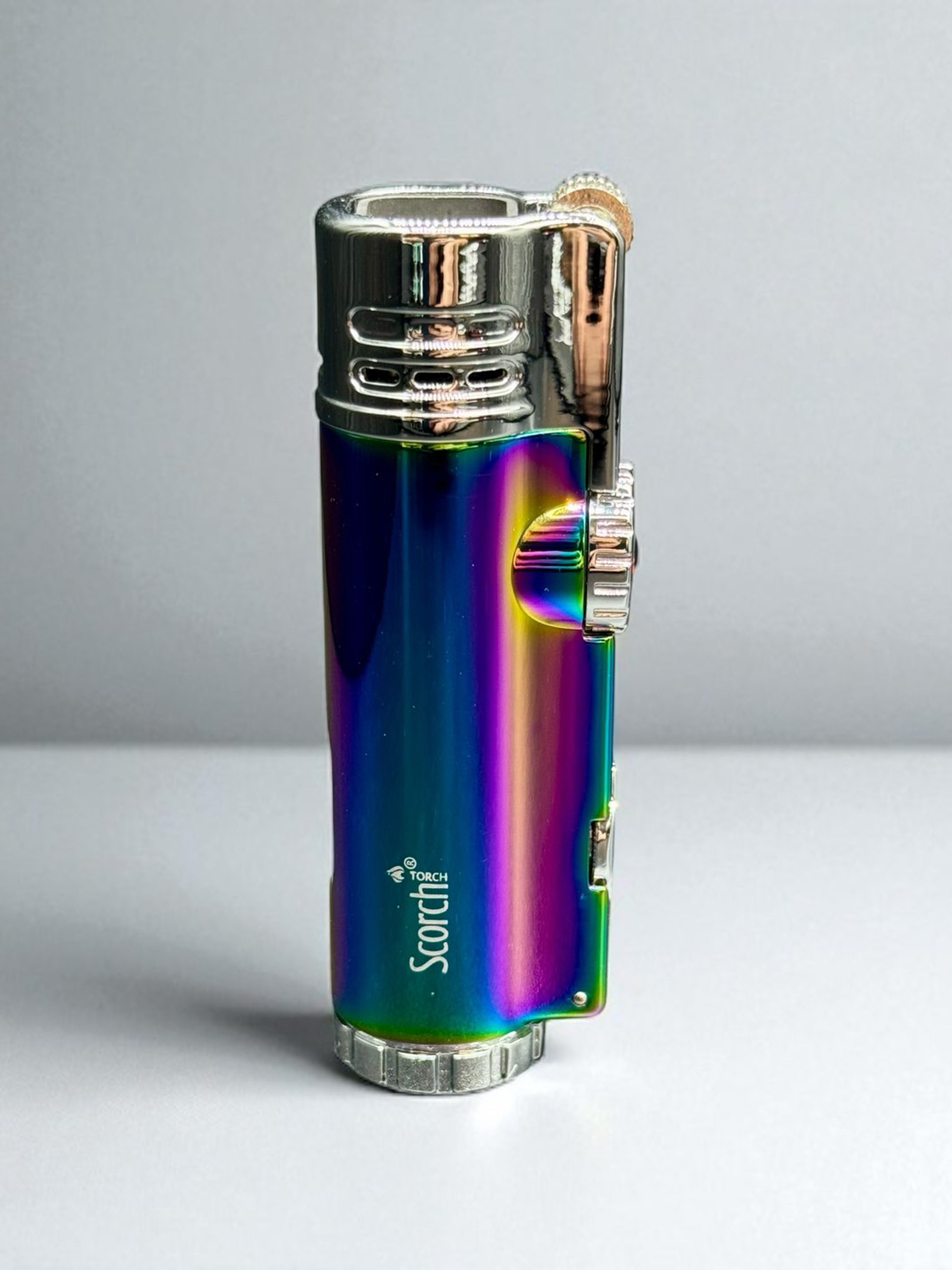 Preview pic of Scorch Torch 61637 – 4 Jet Flame Refillable Torch Lighter with Cigar Punch – 3.5” Rainbow Finish – Prefilled Butane Gas