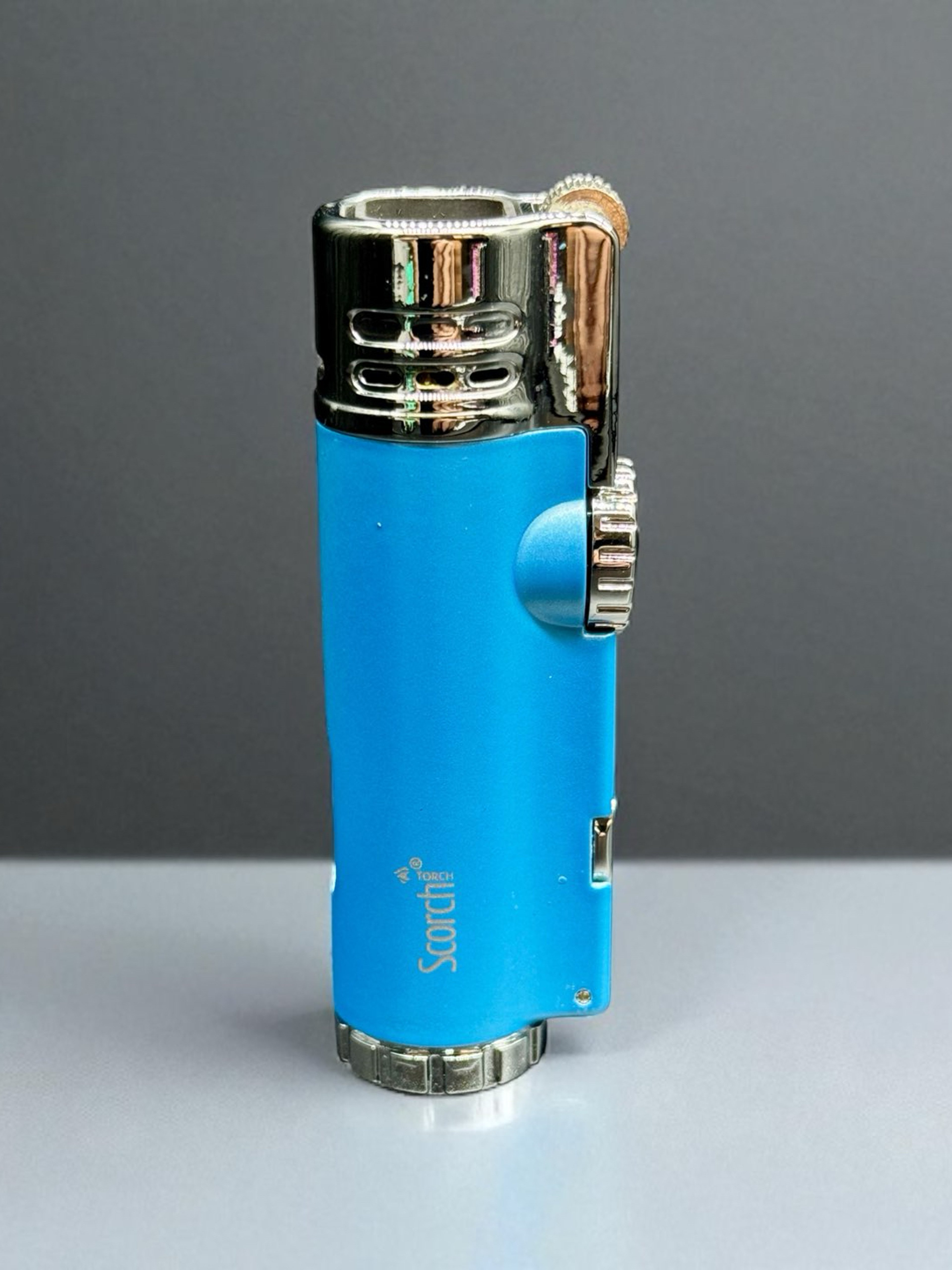 Preview pic of Scorch Torch 61637 – 4 Jet Flame Refillable Torch Lighter with Cigar Punch – 3.5” Sky Blue – Prefilled Butane Gas