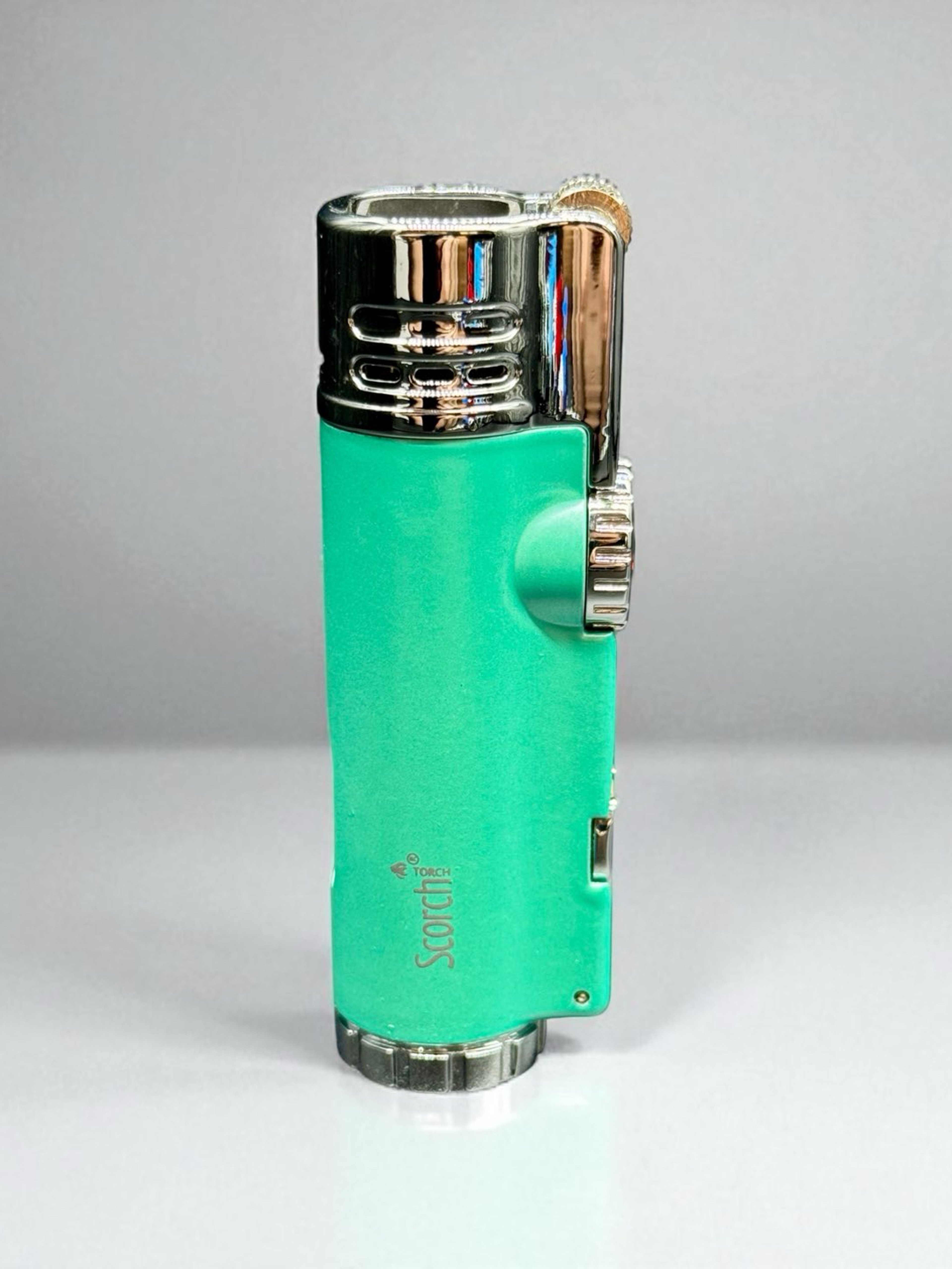 Preview pic of Scorch Torch 61637 – 4 Jet Flame Refillable Torch Lighter with Cigar Punch – 3.5” Mint Green – Prefilled Butane Gas