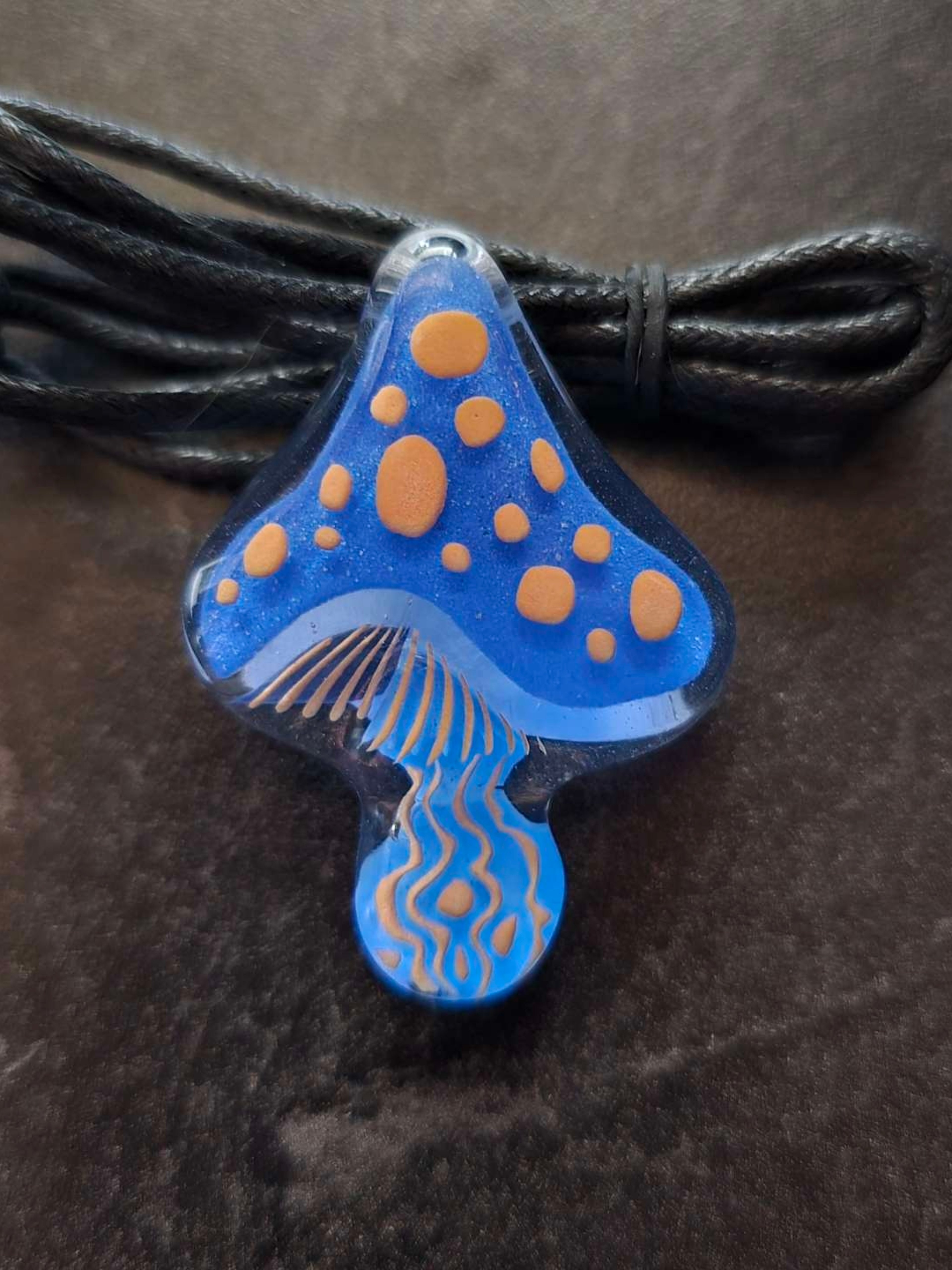 Blue Glow UV Layered Mushroom Pendant image 0