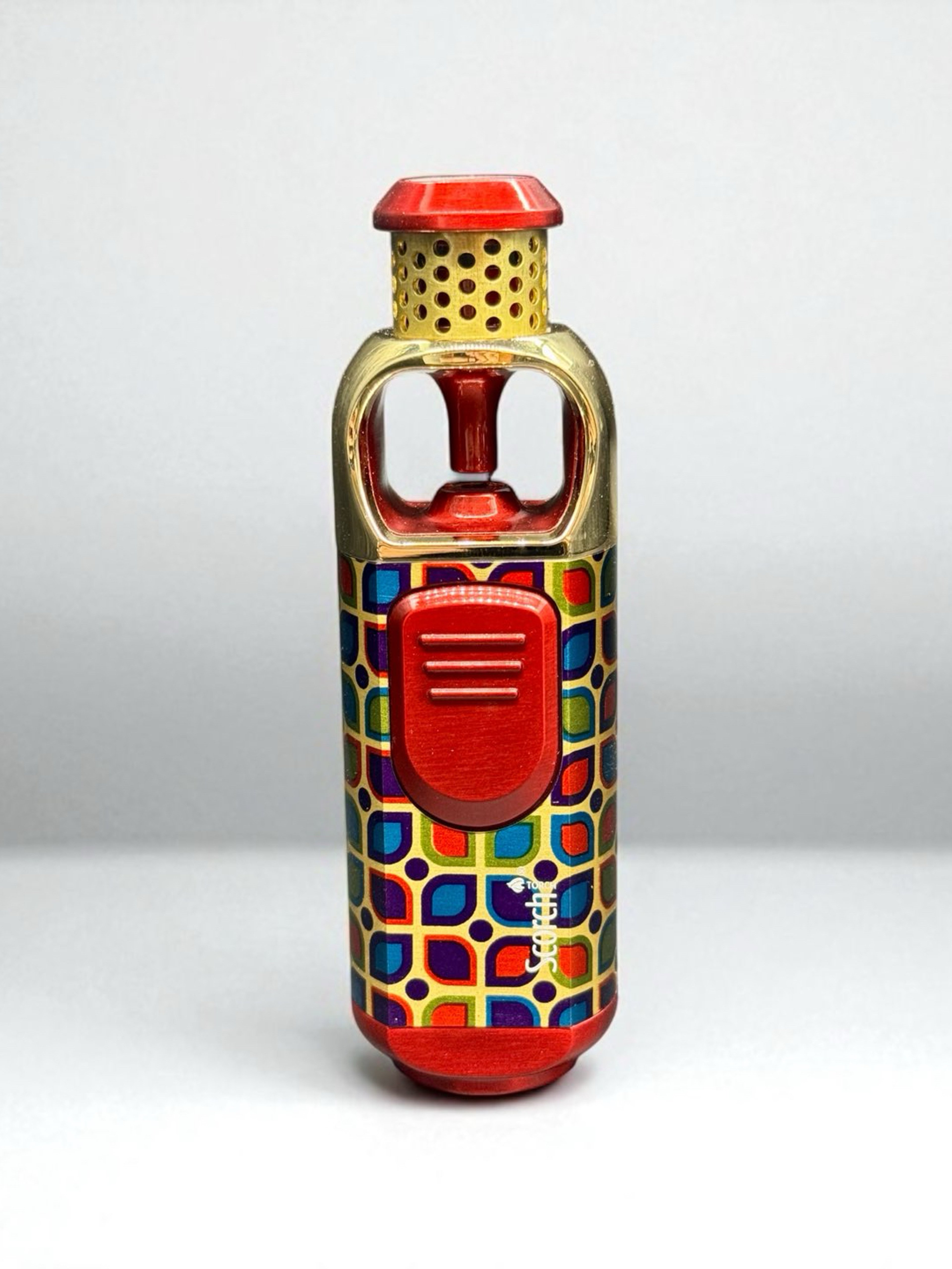 Preview pic of Scorch Torch 61795 – 4” Single Flame Heavy Duty Metal Torch Lighter (Red Geometric, Prefilled Butane)