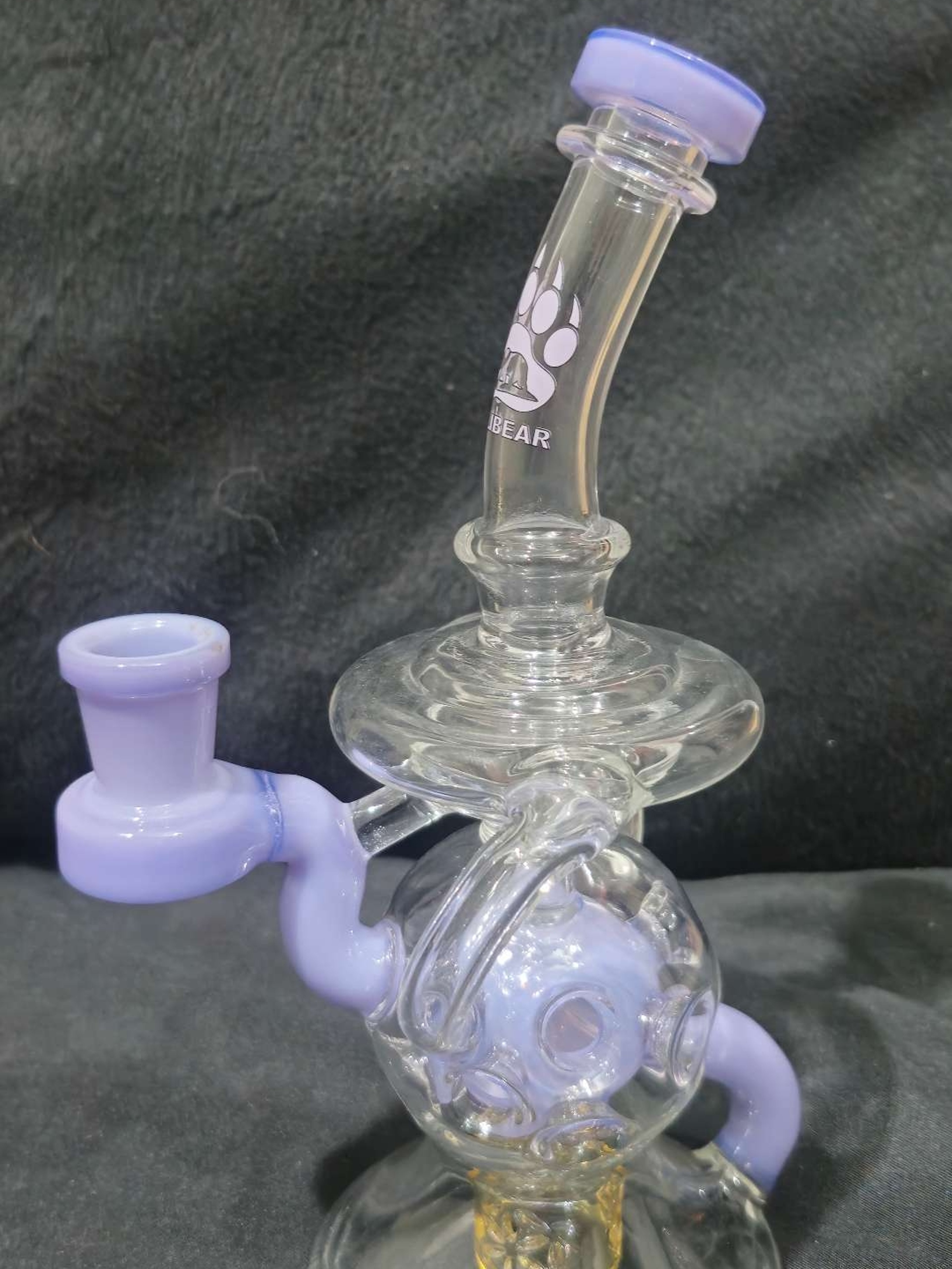 Preview pic of Calibear 8" Glass Recycler Bong 3 Seeds Of Life Percs Purple