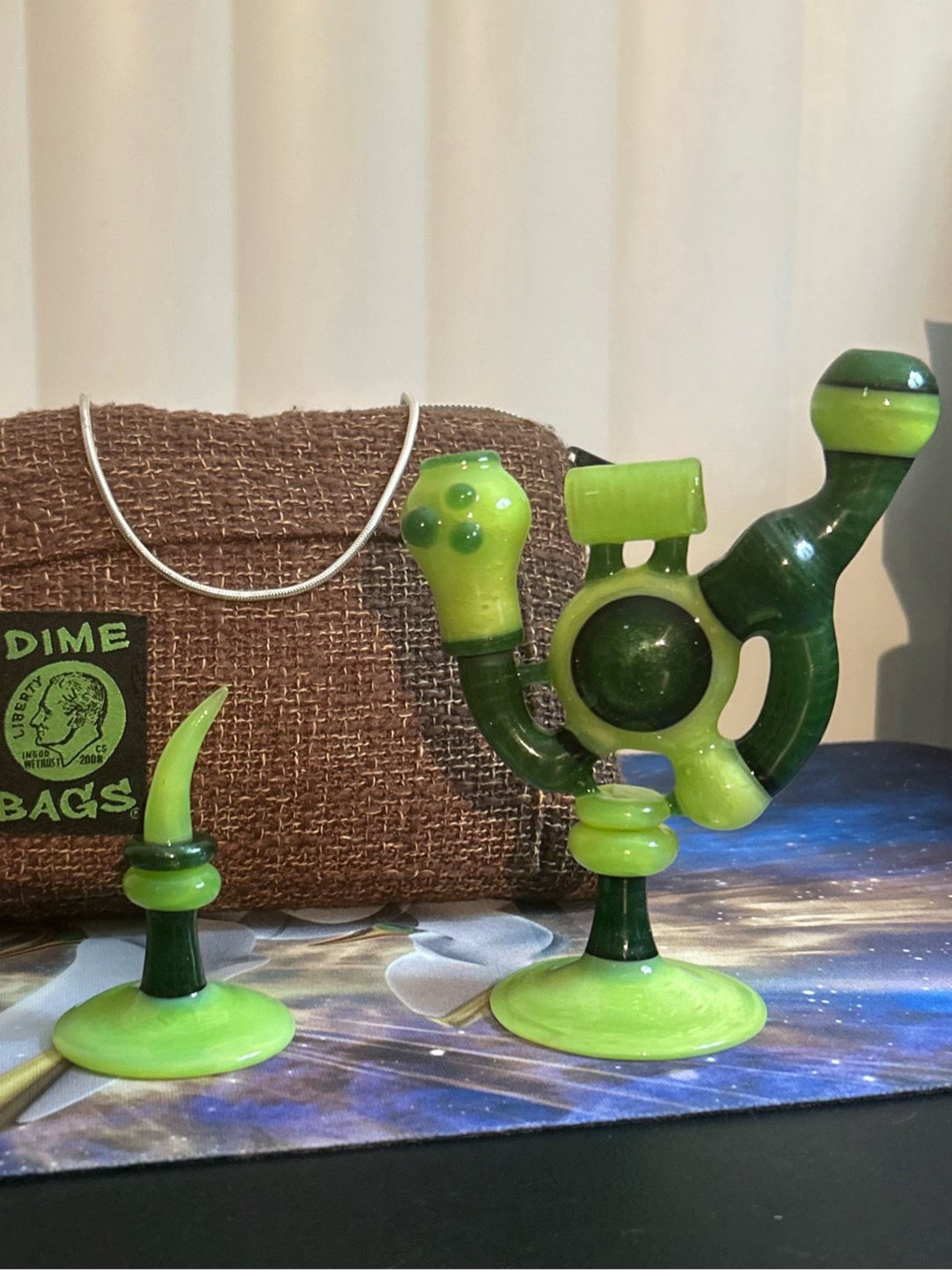 Preview pic of IO Glass- Fully Worked Slyme Pendant Vapor Rig Natural Recycler Bubbler w/ 10mm Dome