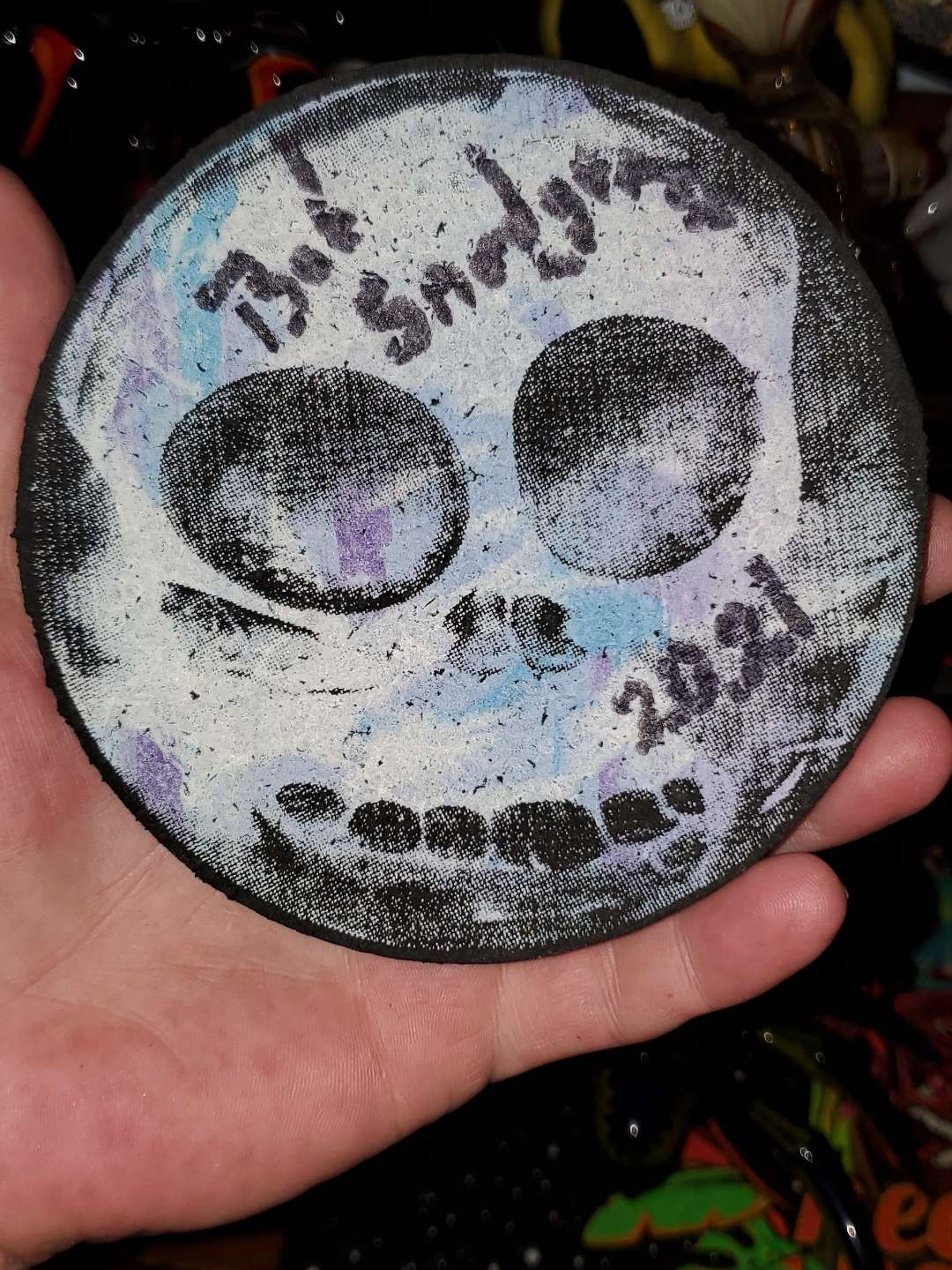Bob Snodgrass Skull Moodmat 5" signed/dated image 0
