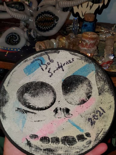 Preview pic of Bob Snodgrass Skull 8" Moodmat signed/dated.