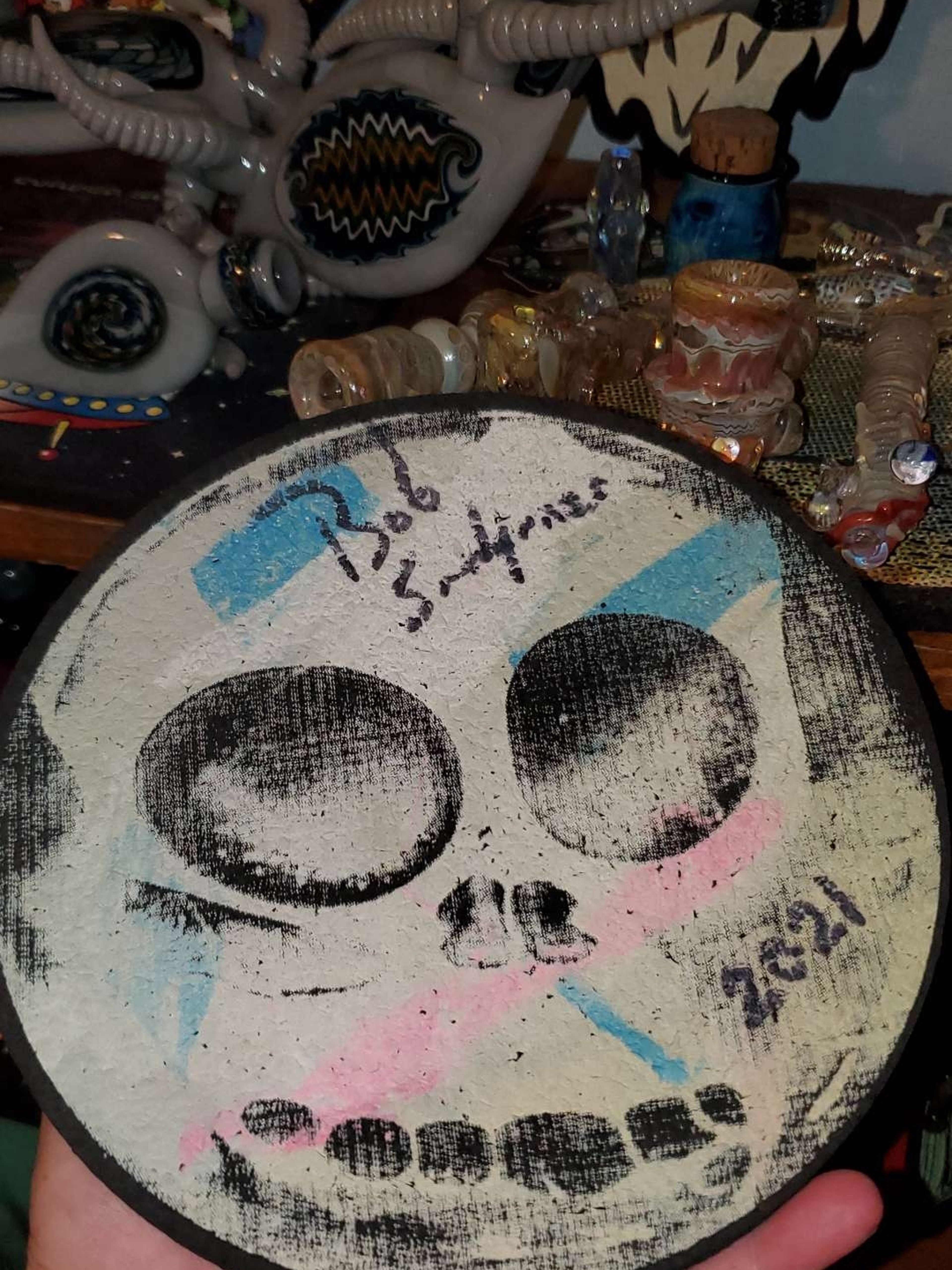 Bob Snodgrass Skull 8" Moodmat signed/dated. image 0