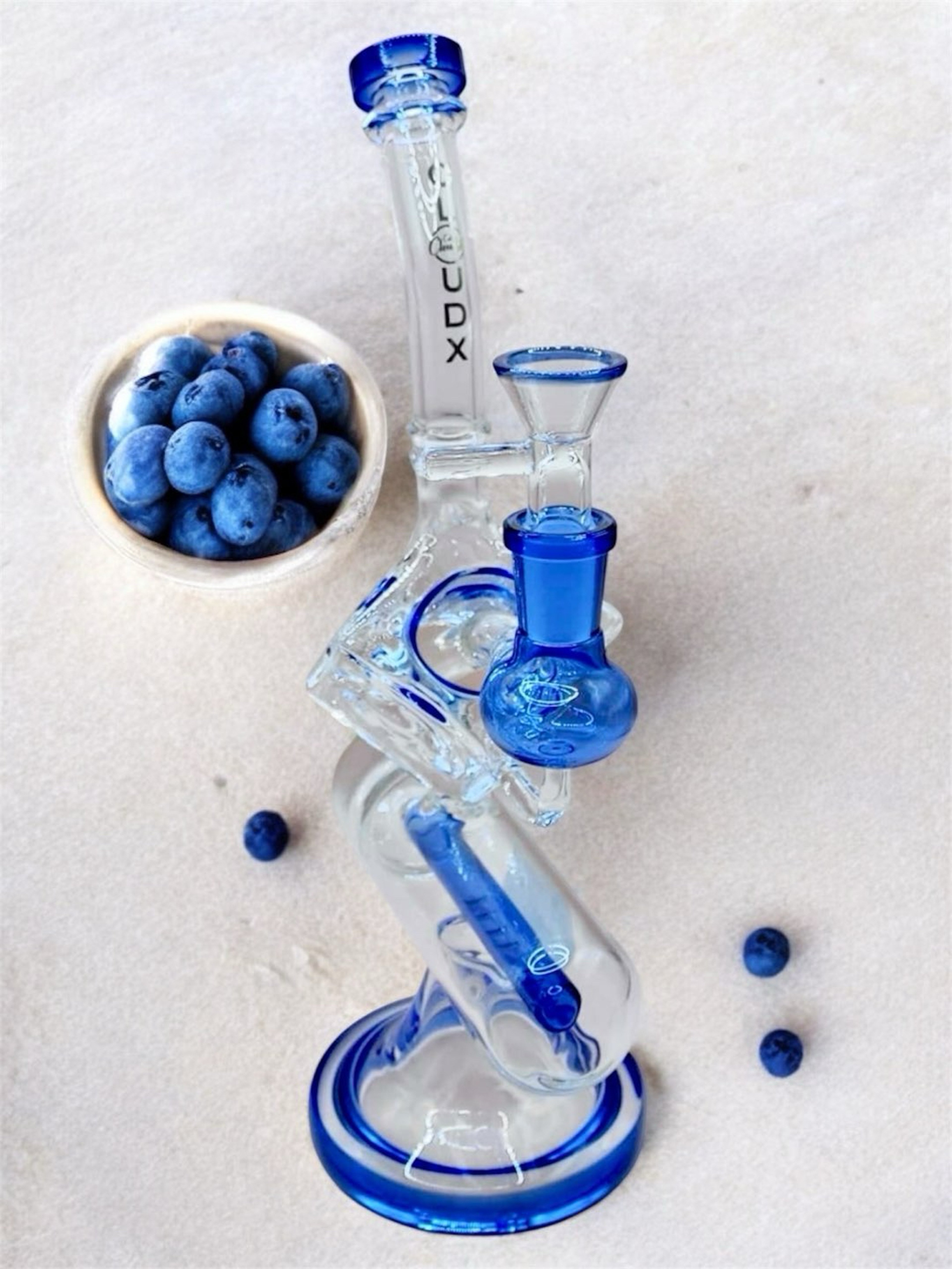 Preview pic of Cali Cloud X 10.5" Inline Perc Tube Square Bent Neck Water Pipe "WP14" in Blue
