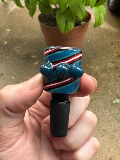 Preview pic of 14mm/8 Hole Worked Bowl Slide - Black Fritted Insert