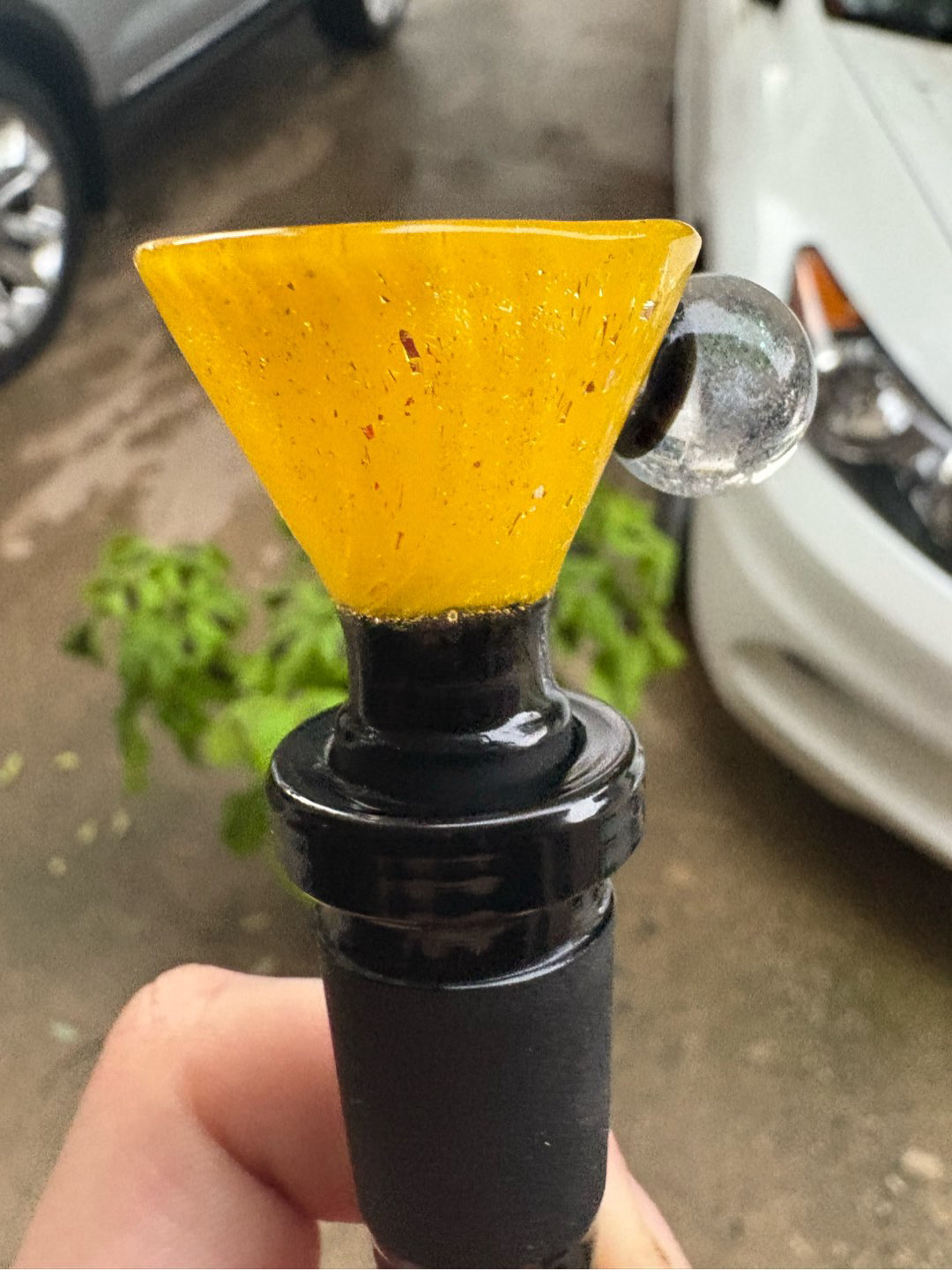 Worked 14/1 Yellow Crushed Opal Martini Slide with Black Fritted insert image 0