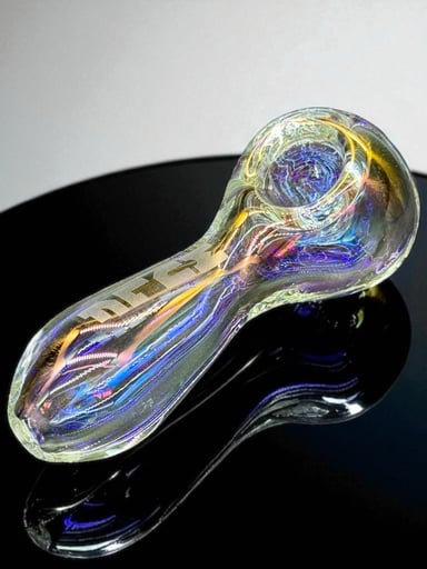 Preview pic of Wulf 4” Hand Blown Glass Pipe – Rainbow Iridescent – Thick & Durable with Gift Box
