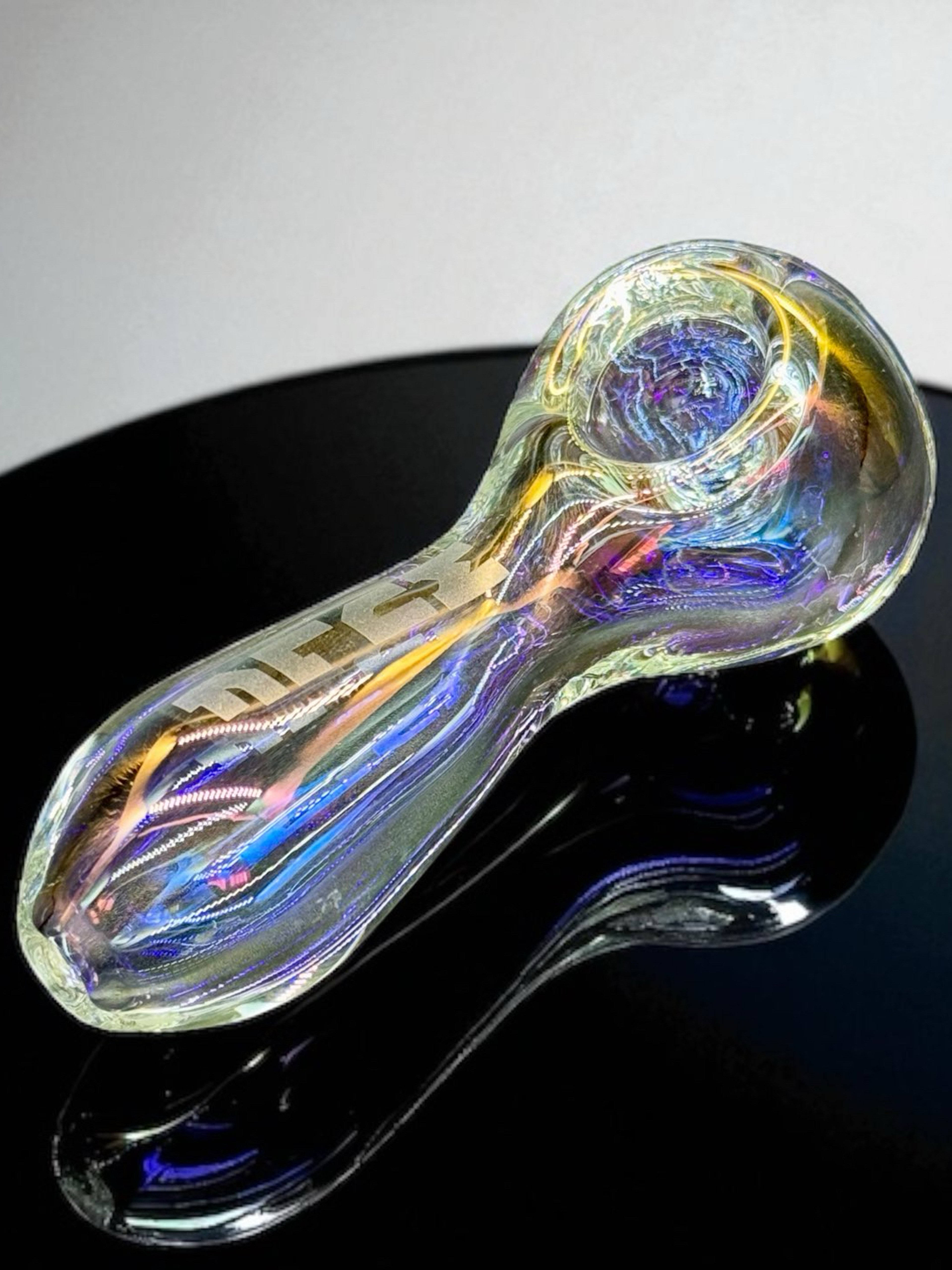 Wulf 4” Hand Blown Glass Pipe – Rainbow Iridescent – Thick & Durable with Gift Box image 0