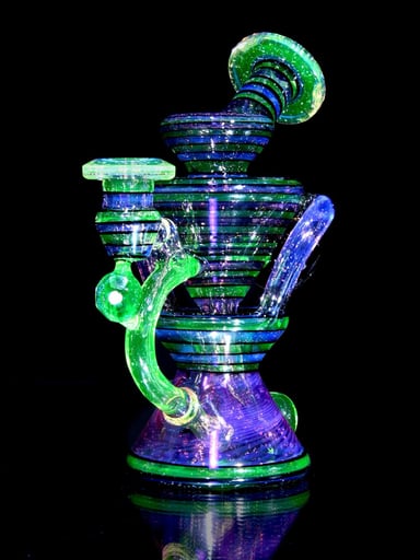 Preview pic of Capt’n Cronic - UV Reactive Faceted Two & Through Double-uptake Floating Recycler - Full Crushed Opal Ion/Royal Jelly Lippies - 10mm Female